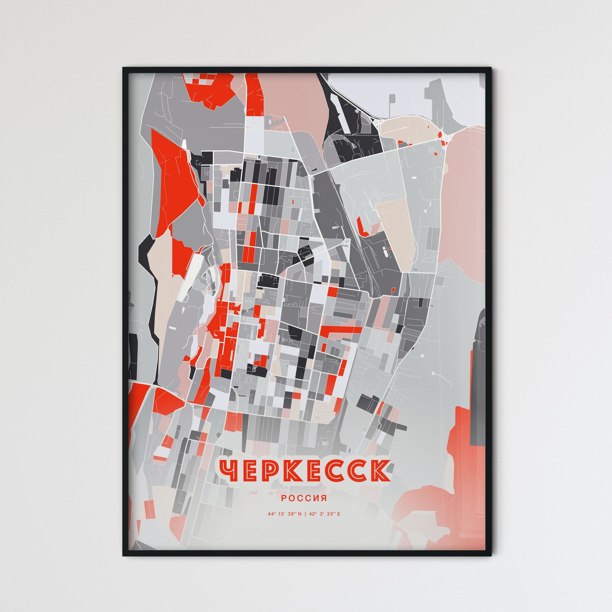 Colorful CHERKESSK RUSSIA Fine Art Map Modern