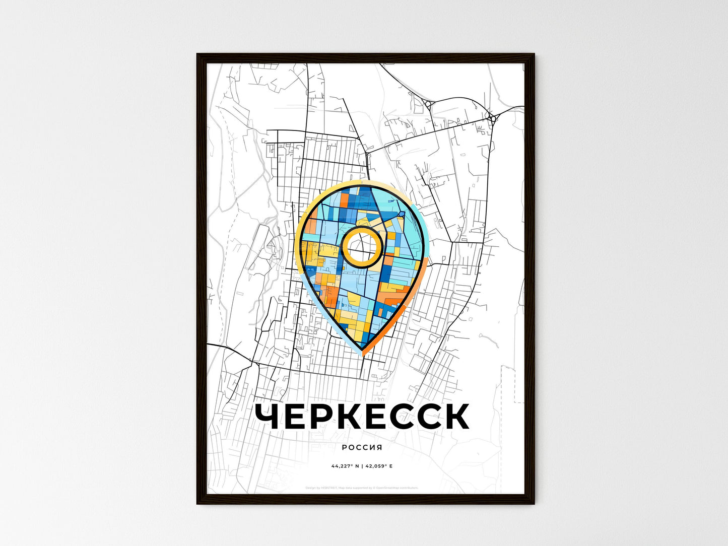 Cherkessk Russia wedding art map with pointer icon