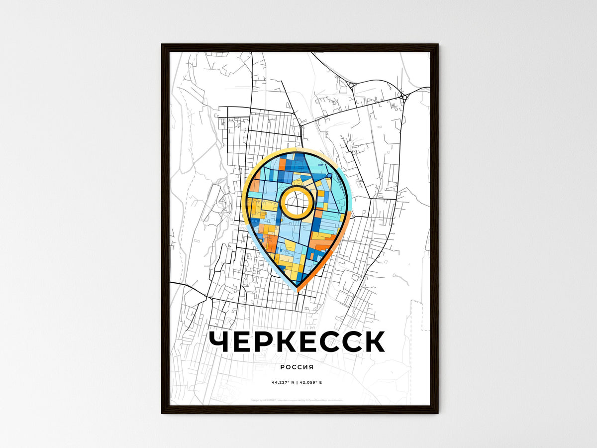 Cherkessk Russia wedding art map with pointer icon