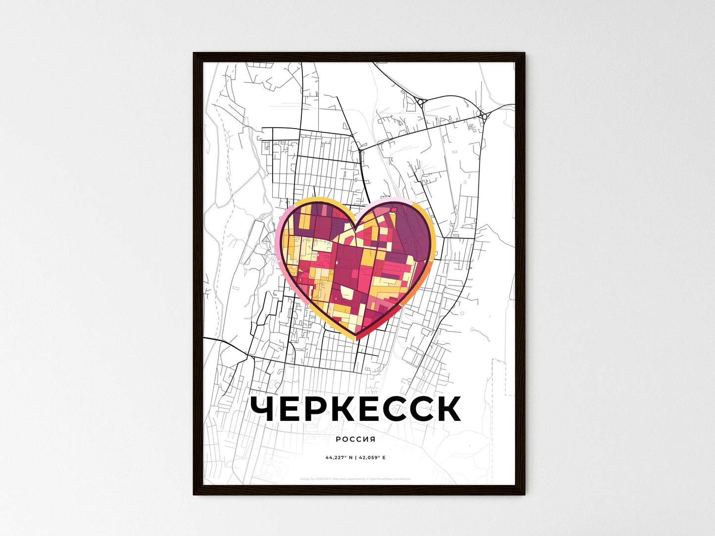Cherkessk Russia wedding art map with heart icon