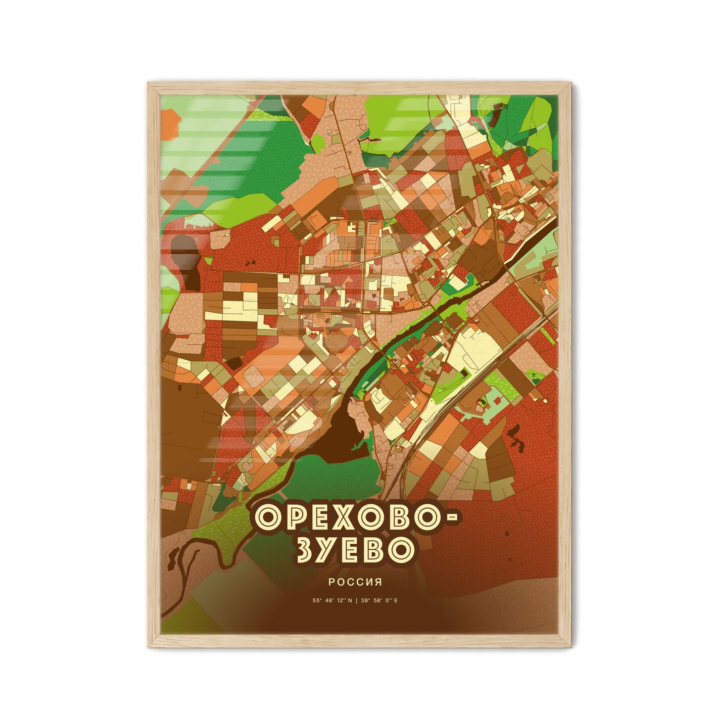 Colorful OREKHOVO-ZUYEVO RUSSIA Fine Art Map Farmhouse