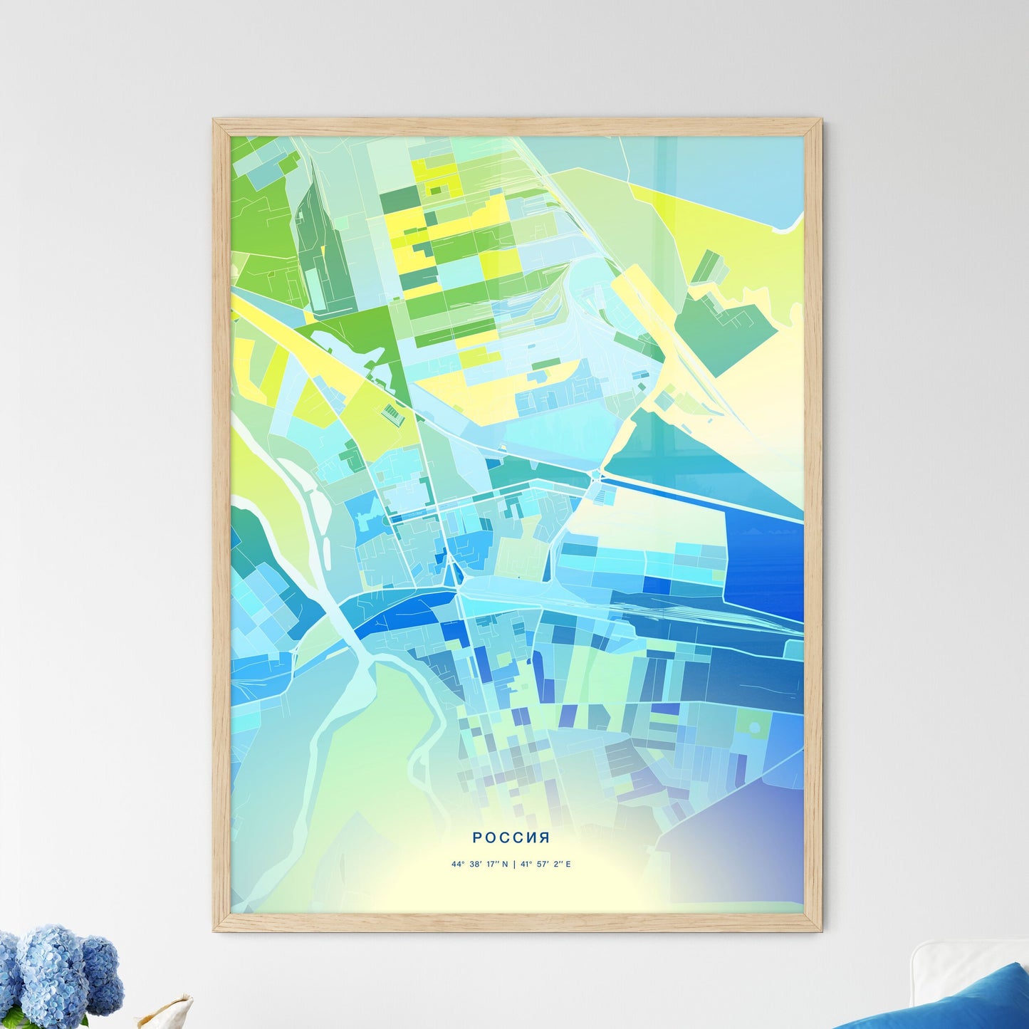 Colorful NEVINNOMYSSK RUSSIA Fine Art Map Cool Blue