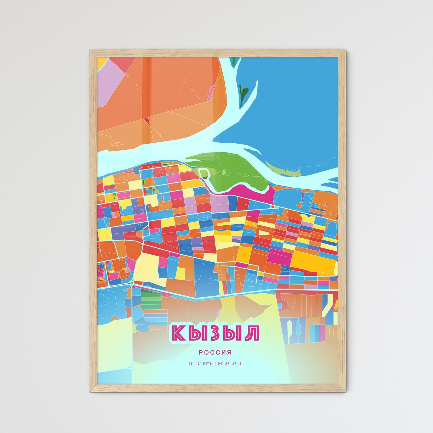 Colorful KYZYL RUSSIA Fine Art Map Crazy Colors