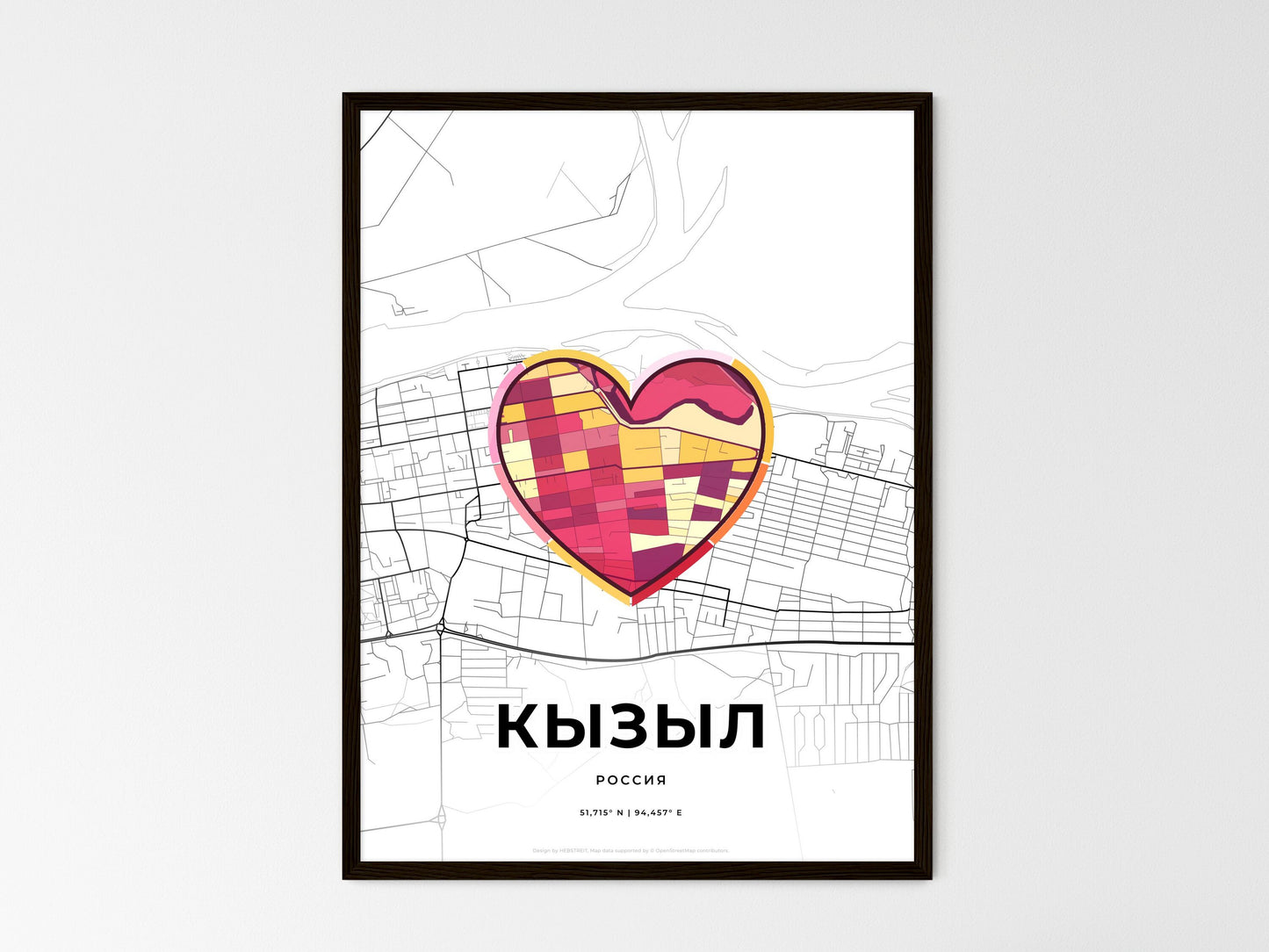 Kyzyl Russia wedding art map with heart icon