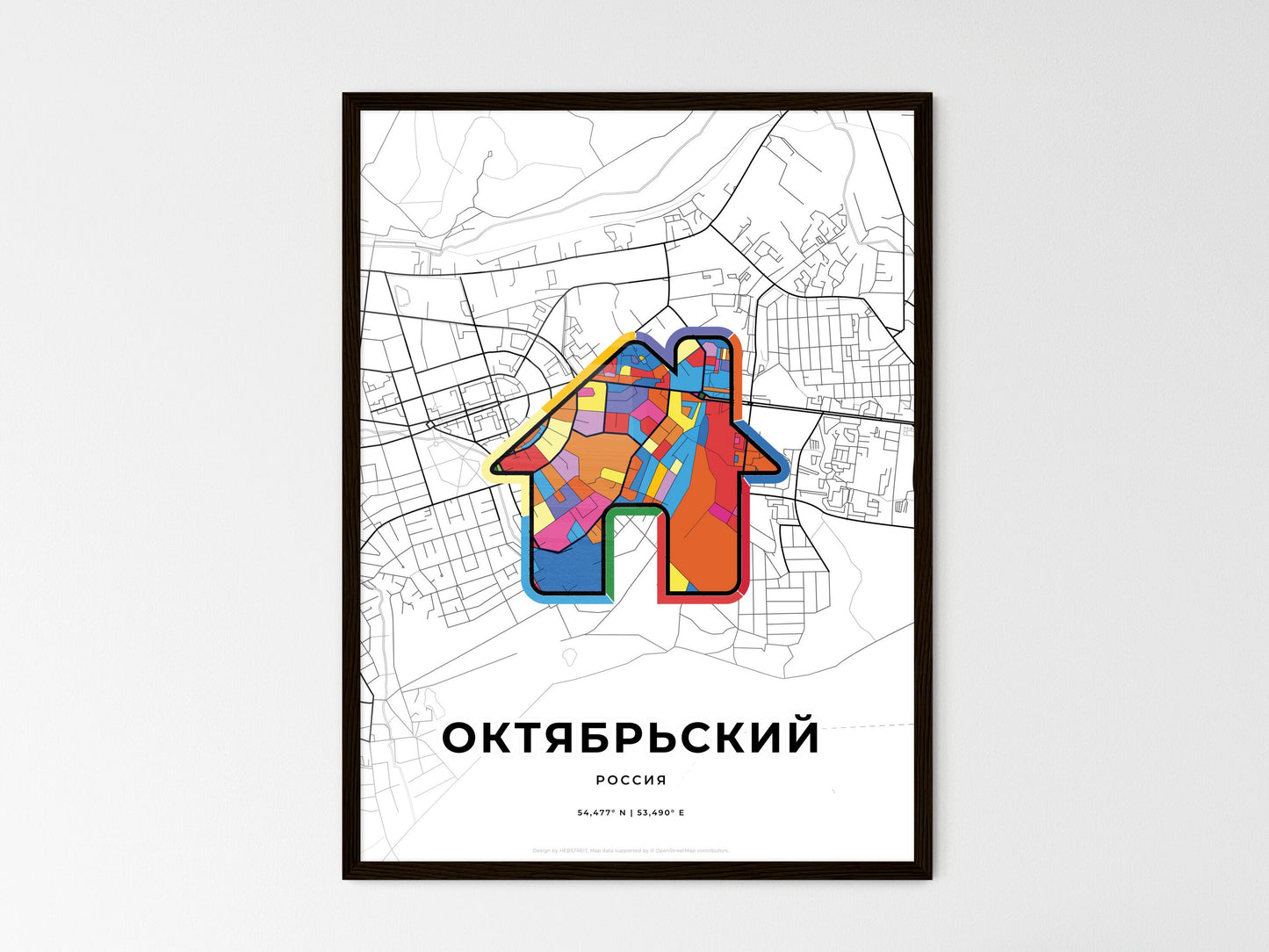 Oktyabrsky Russia wedding art map with home icon