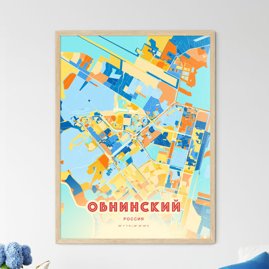 Colorful OBNINSK RUSSIA Fine Art Map Blue Orange