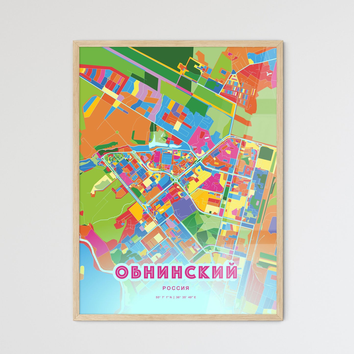 Colorful OBNINSK RUSSIA Fine Art Map Crazy Colors