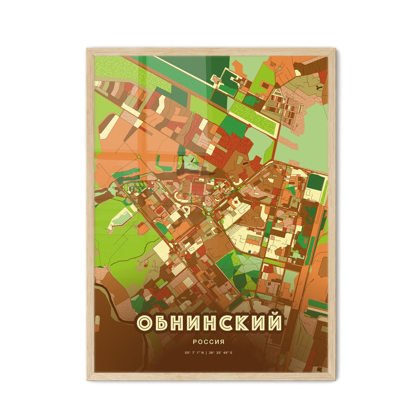 Colorful OBNINSK RUSSIA Fine Art Map Farmhouse