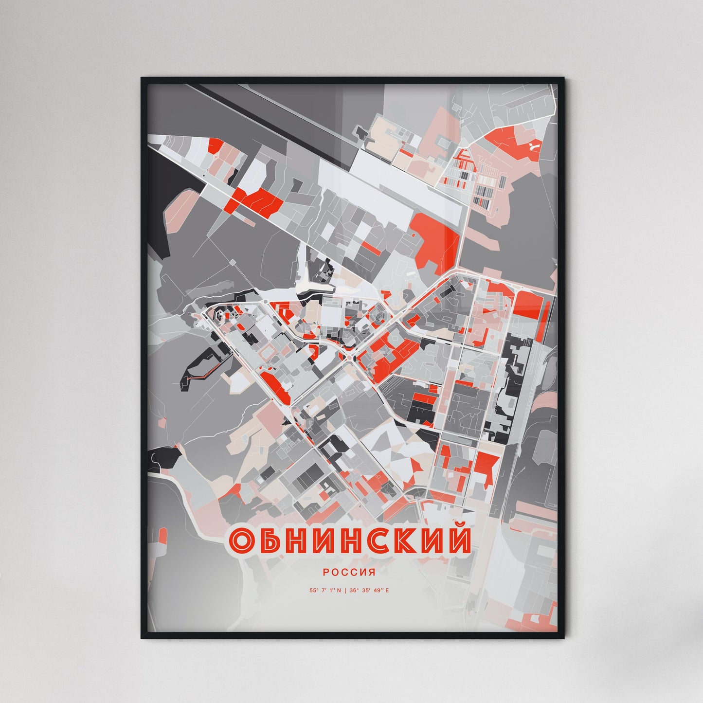 Colorful OBNINSK RUSSIA Fine Art Map Modern