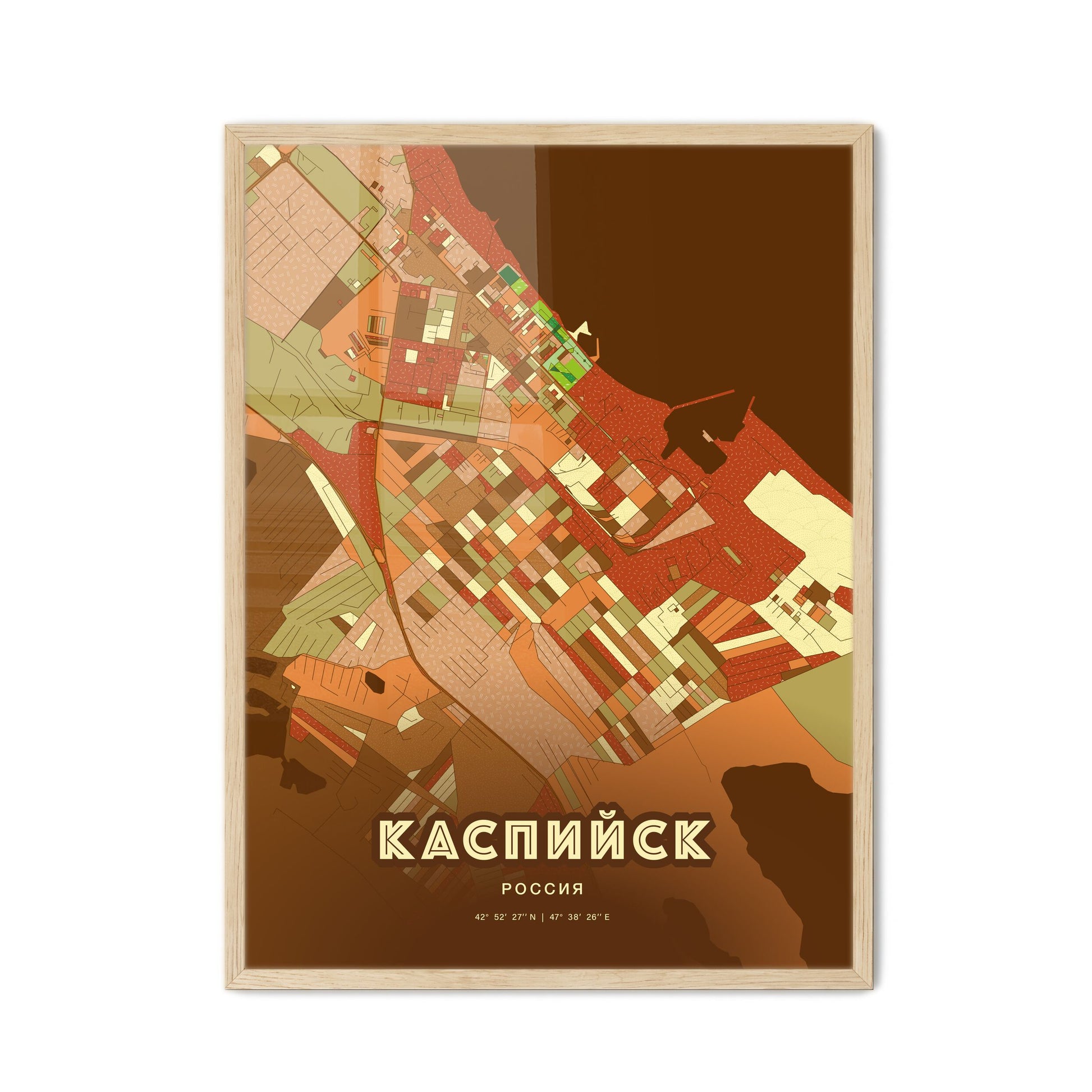 Colorful KASPIYSK RUSSIA Fine Art Map Farmhouse