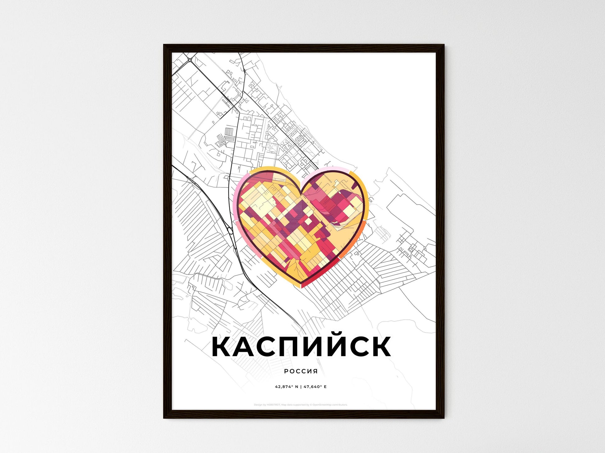 Kaspiysk Russia wedding art map with heart icon