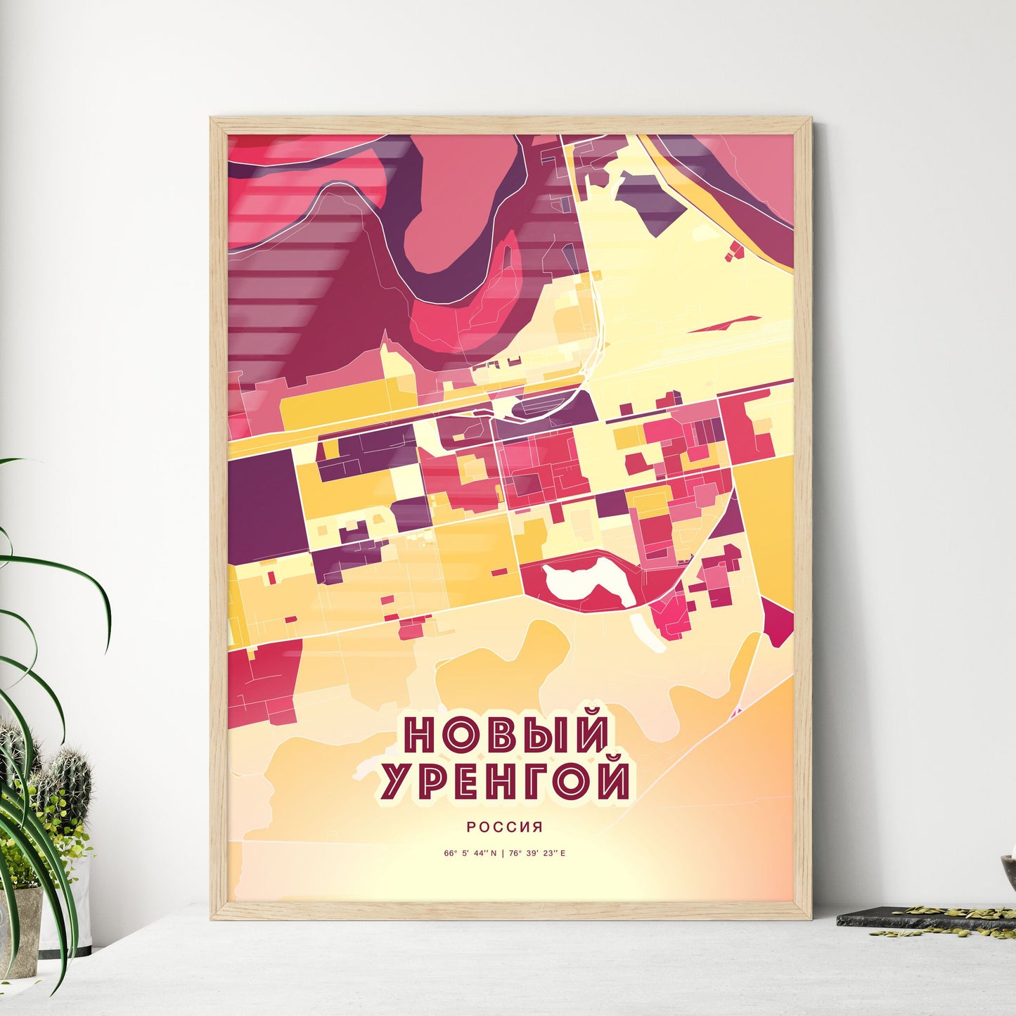 Colorful NOVY URENGOY RUSSIA Fine Art Map Hot Red