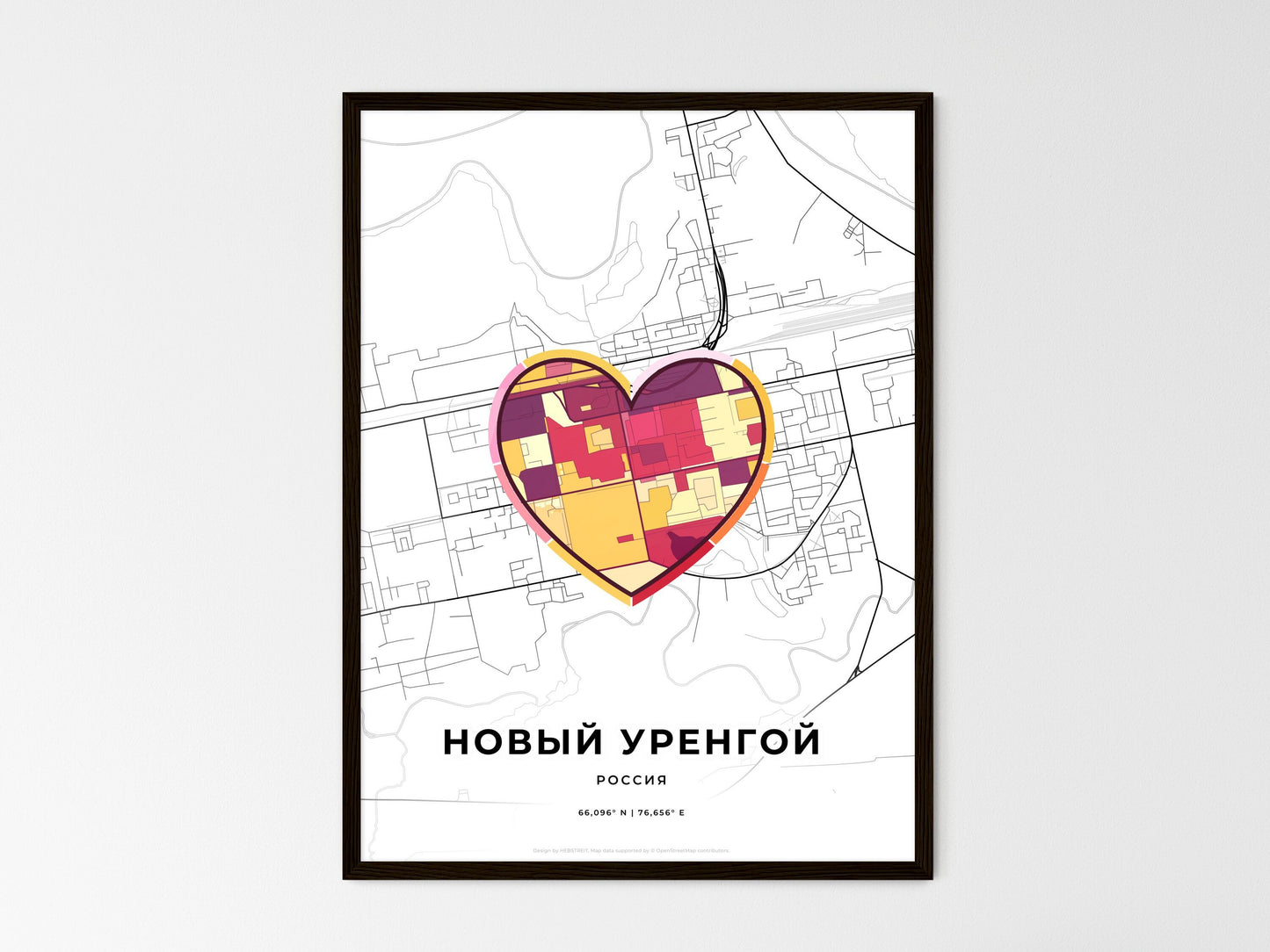 Novy Urengoy Russia wedding art map with heart icon