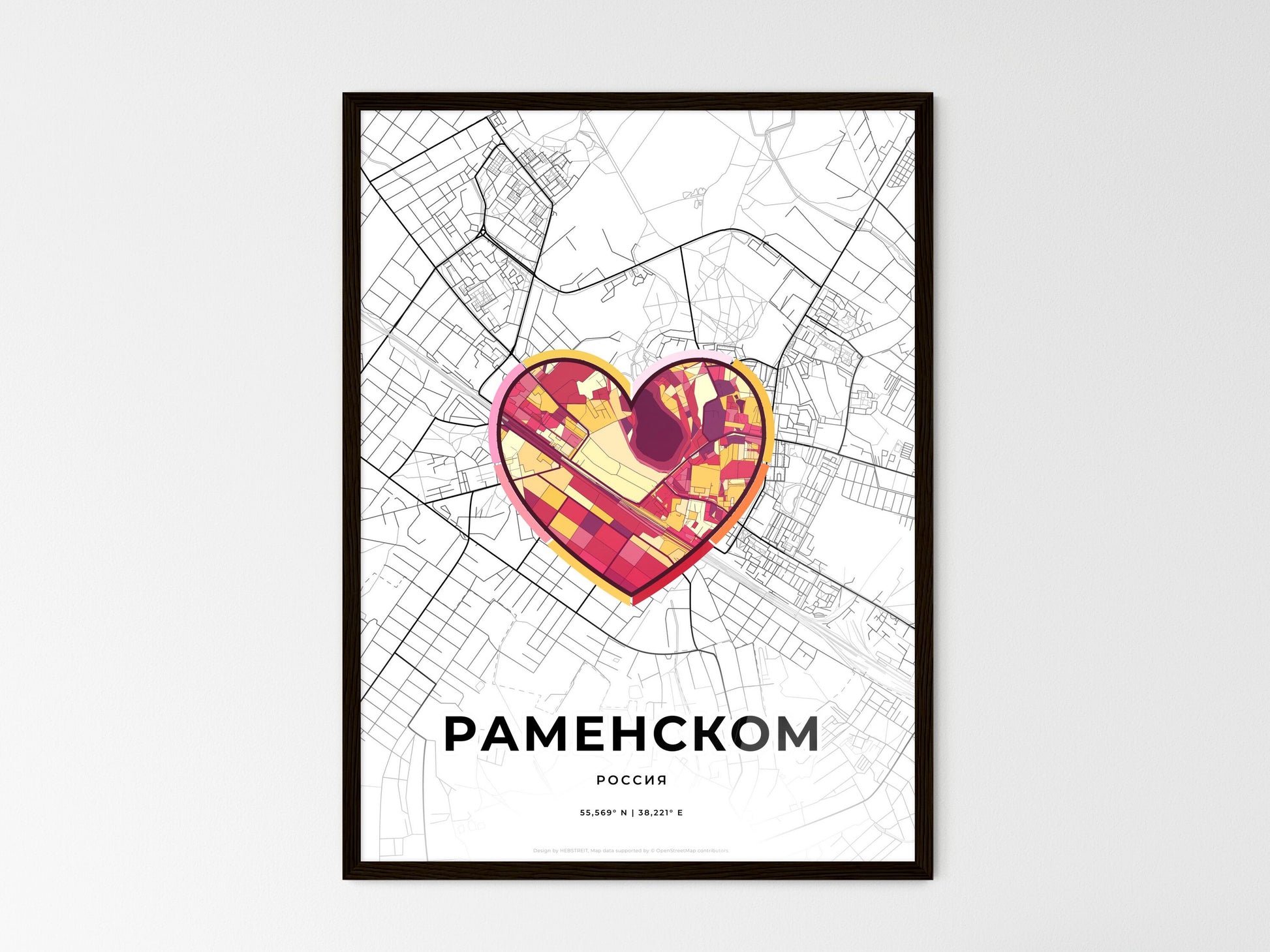 Ramenskoye Russia wedding art map with heart icon