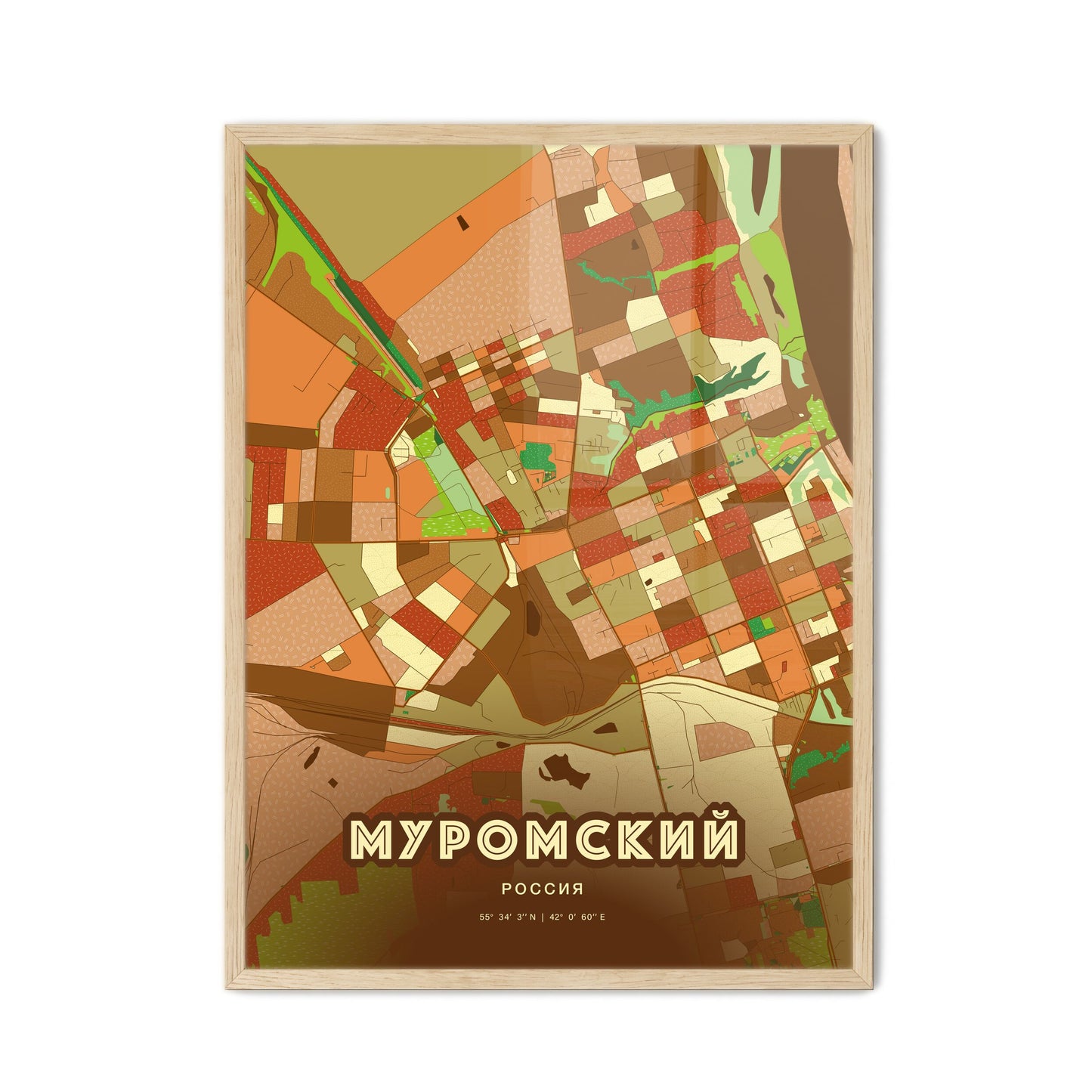 Colorful MUROM RUSSIA Fine Art Map Farmhouse