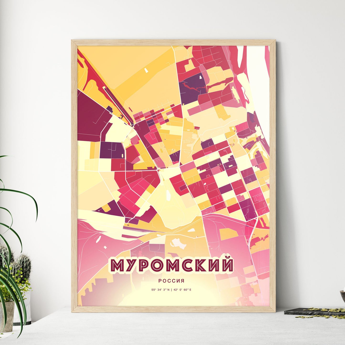 Colorful MUROM RUSSIA Fine Art Map Hot Red