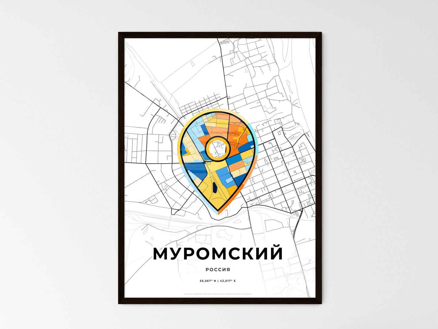 Murom Russia wedding art map with pointer icon
