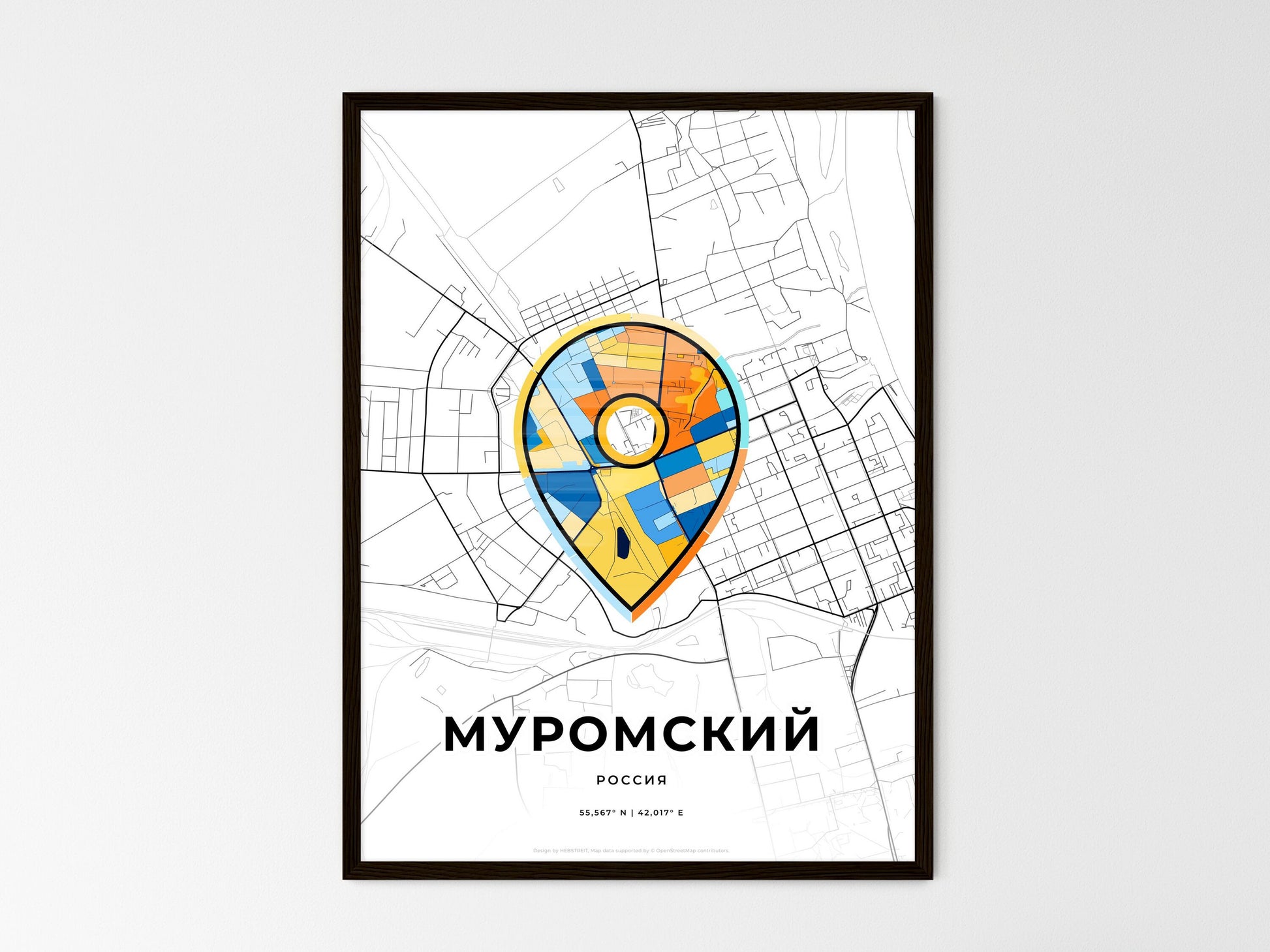 Murom Russia wedding art map with pointer icon