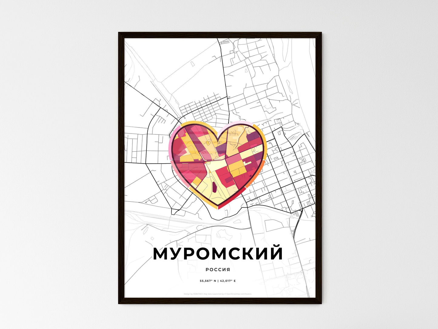Murom Russia wedding art map with heart icon