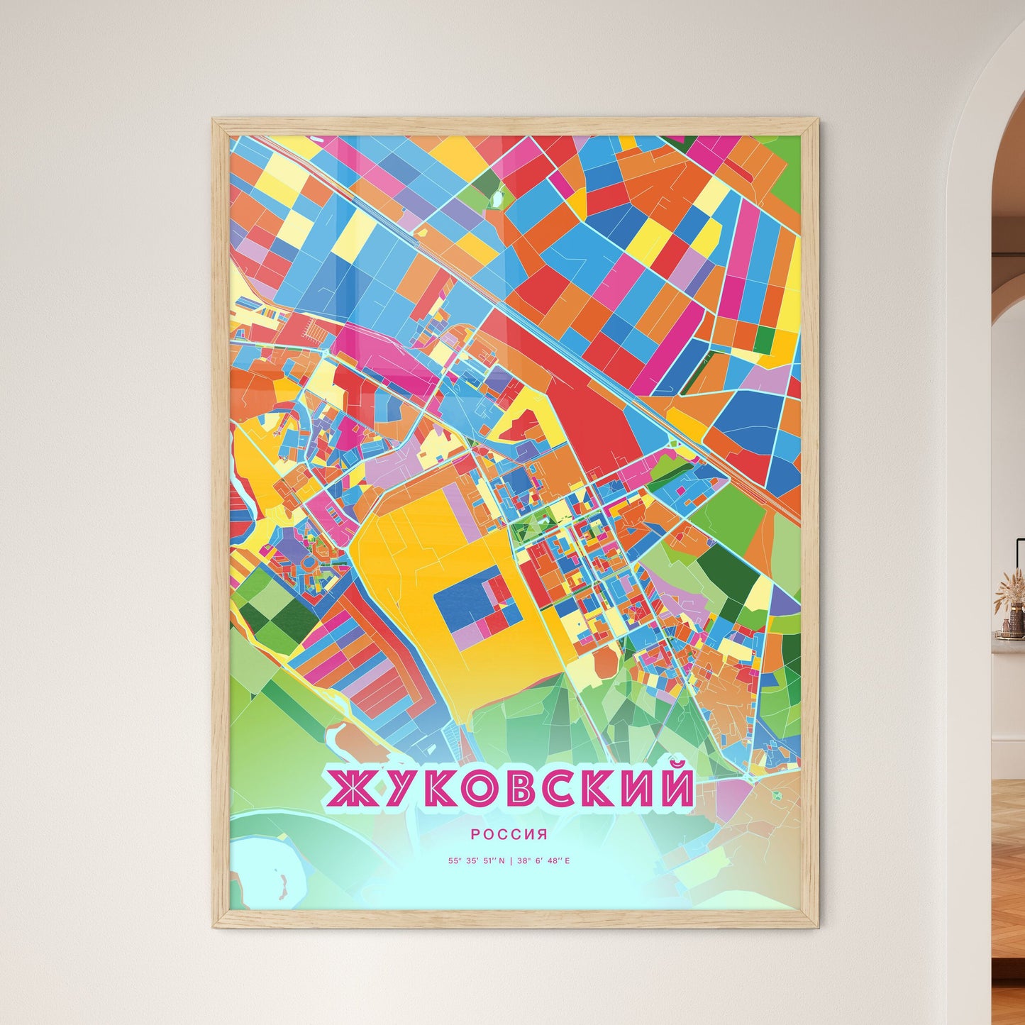 Colorful ZHUKOVSKY RUSSIA Fine Art Map Crazy Colors
