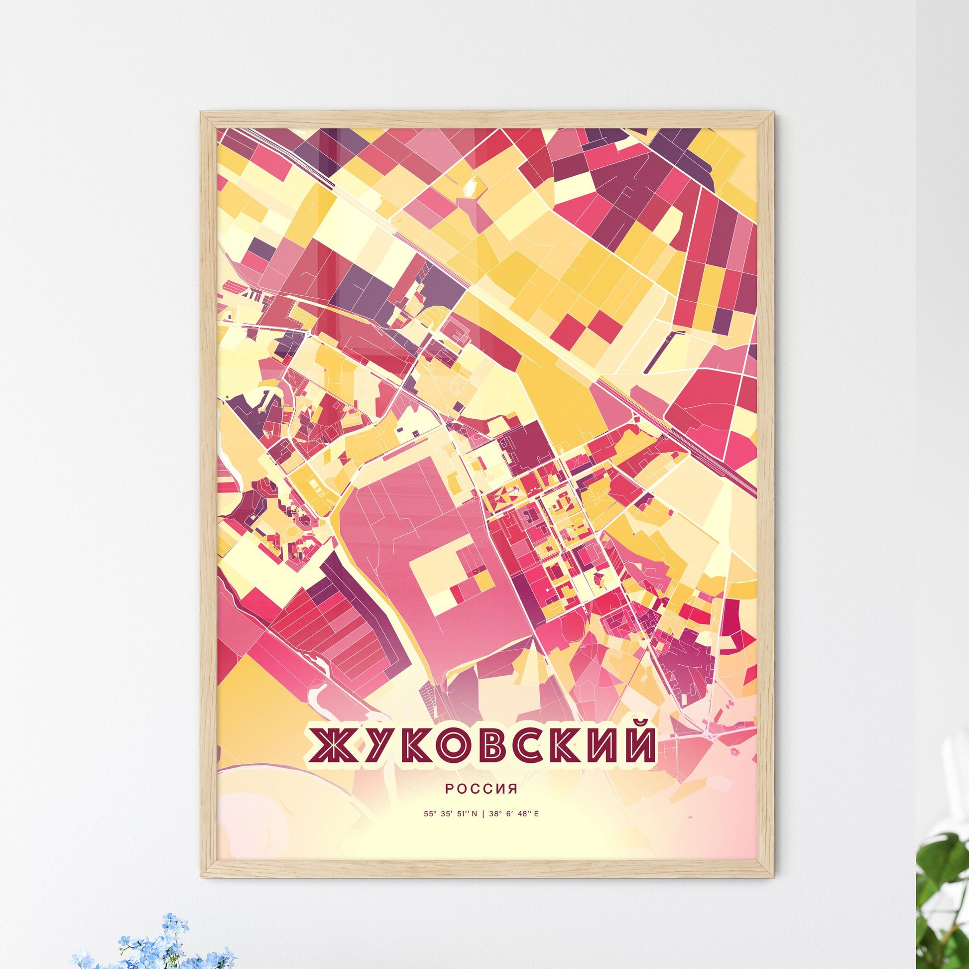 Colorful ZHUKOVSKY RUSSIA Fine Art Map Hot Red