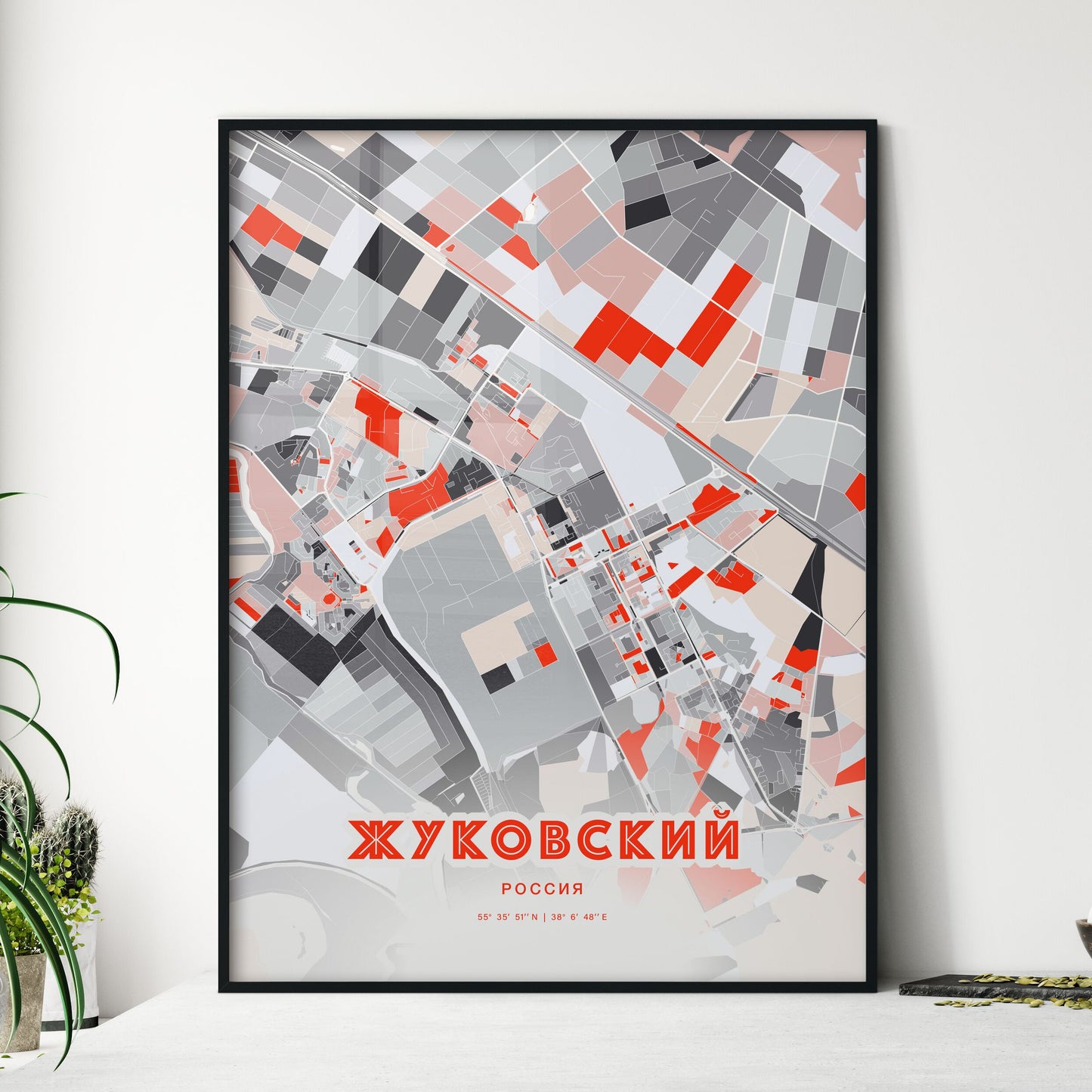 Colorful ZHUKOVSKY RUSSIA Fine Art Map Modern