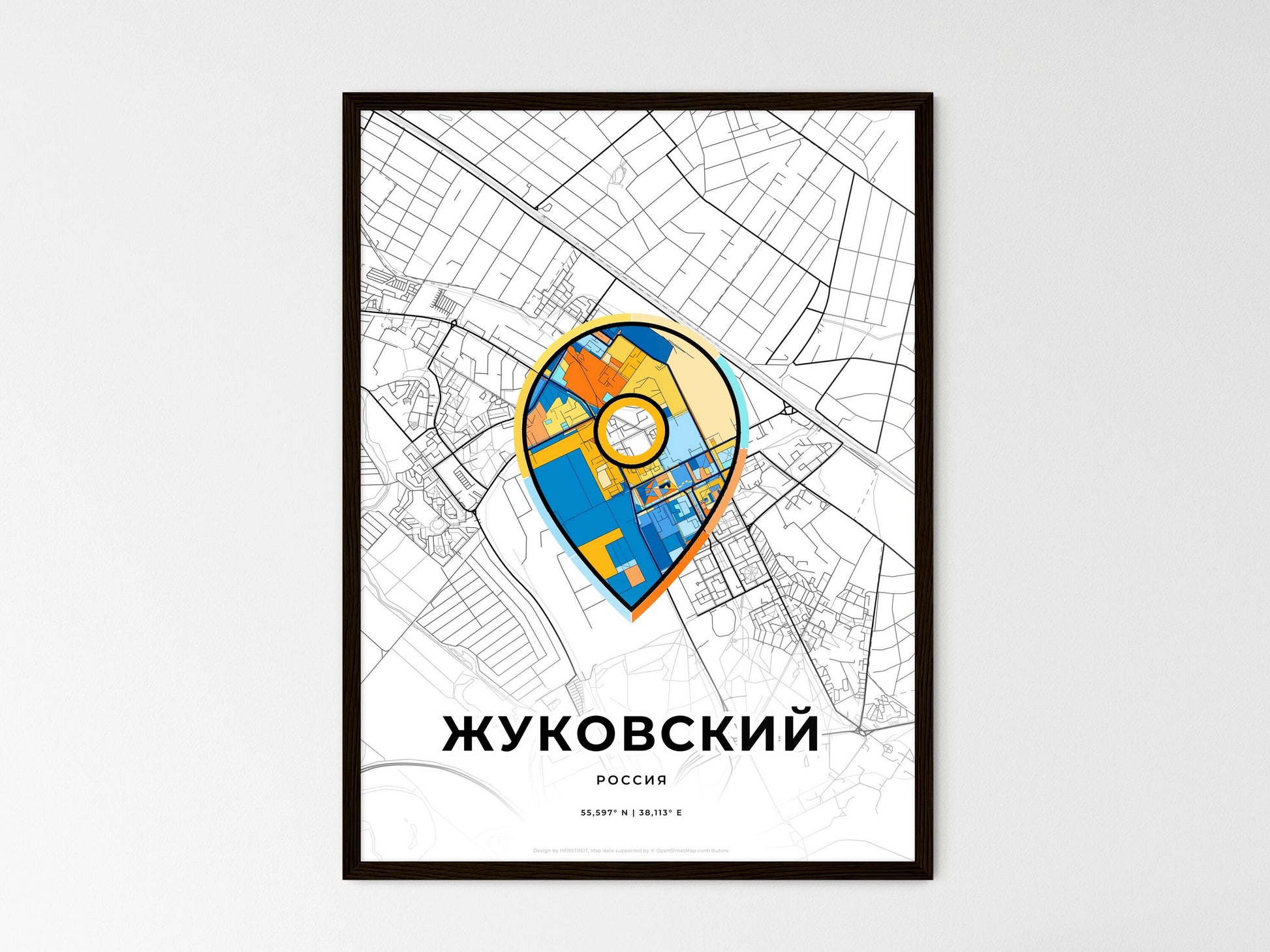 ZHUKOVSKY RUSSIA minimal art map with a colorful icon. Where it all began, Couple map gift. Style 1