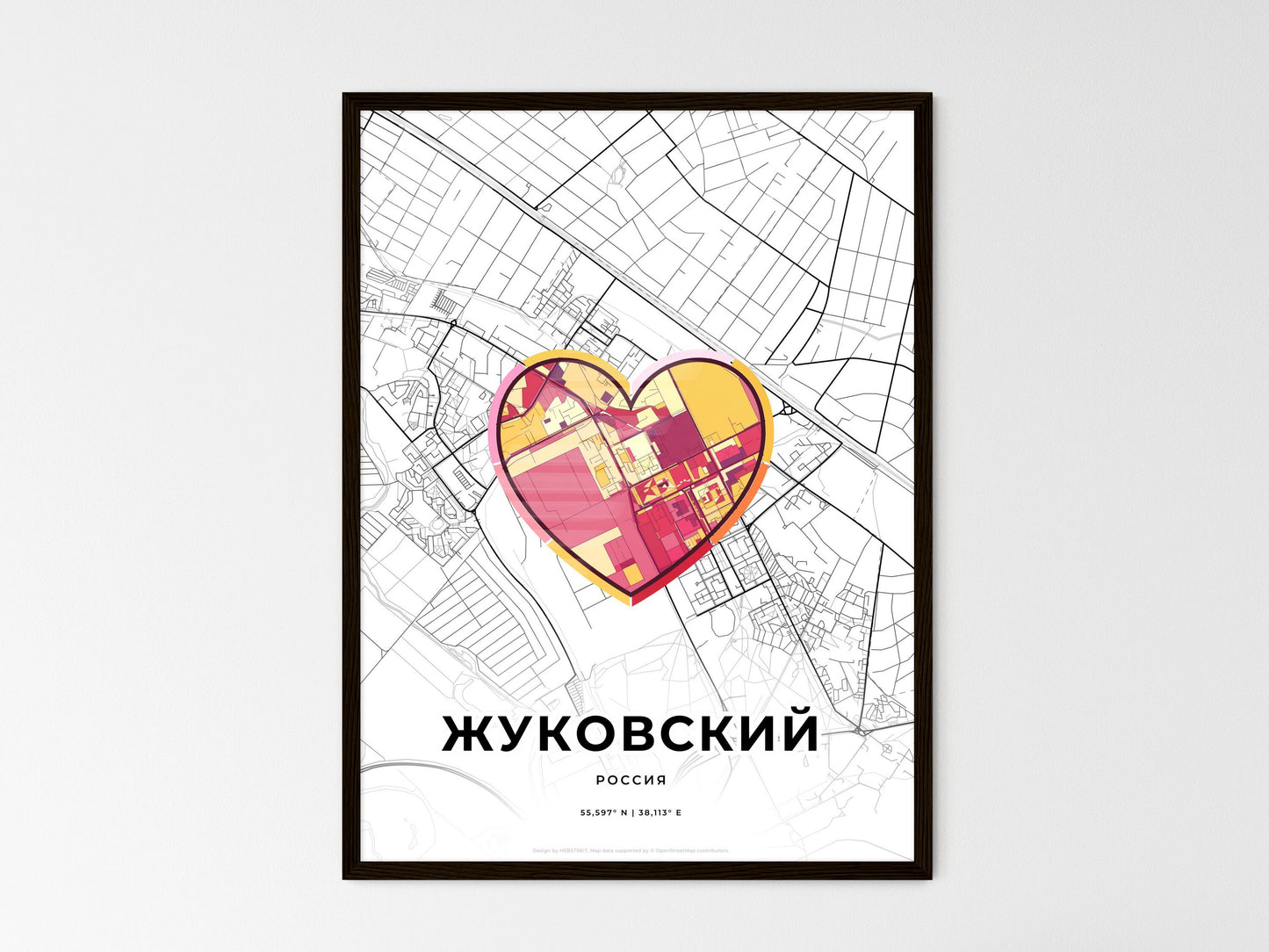 ZHUKOVSKY RUSSIA minimal art map with a colorful icon. Where it all began, Couple map gift. Style 2