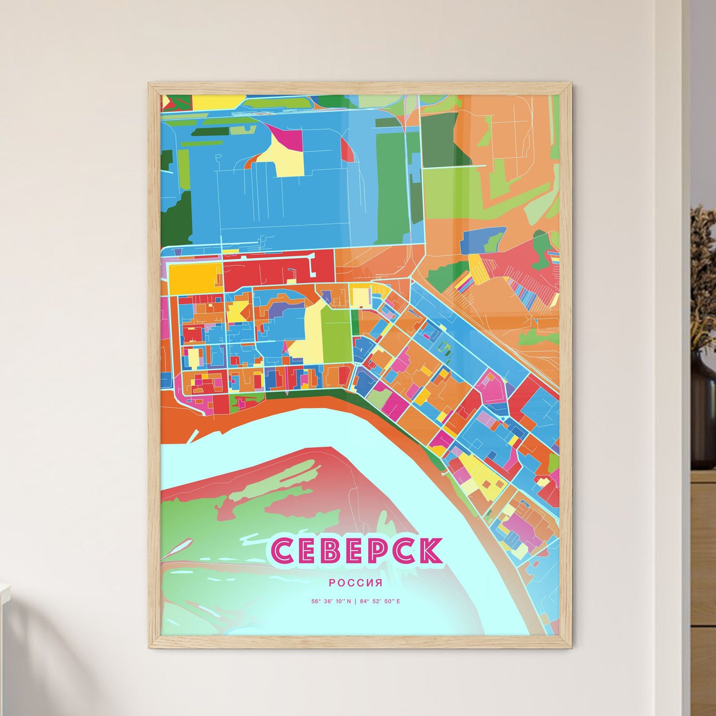 Colorful SEVERSK RUSSIA Fine Art Map Crazy Colors