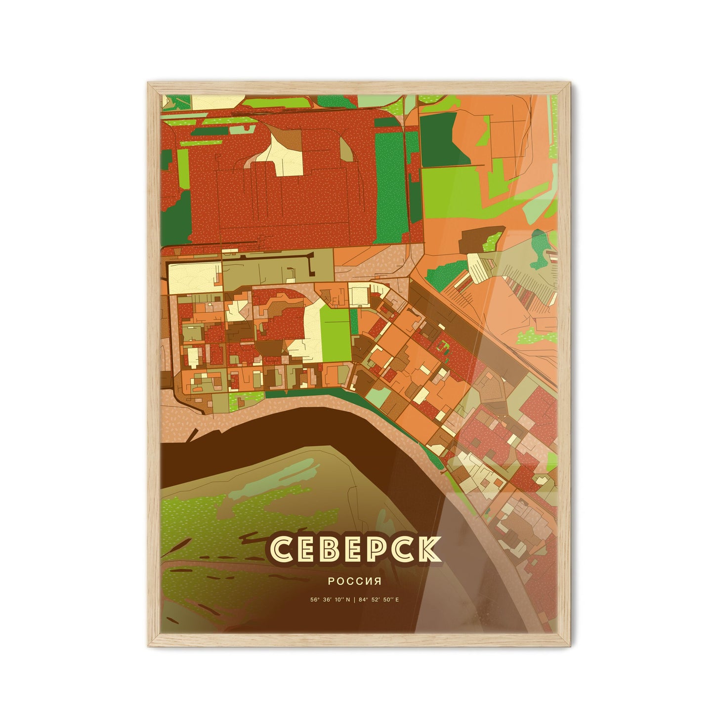 Colorful SEVERSK RUSSIA Fine Art Map Farmhouse