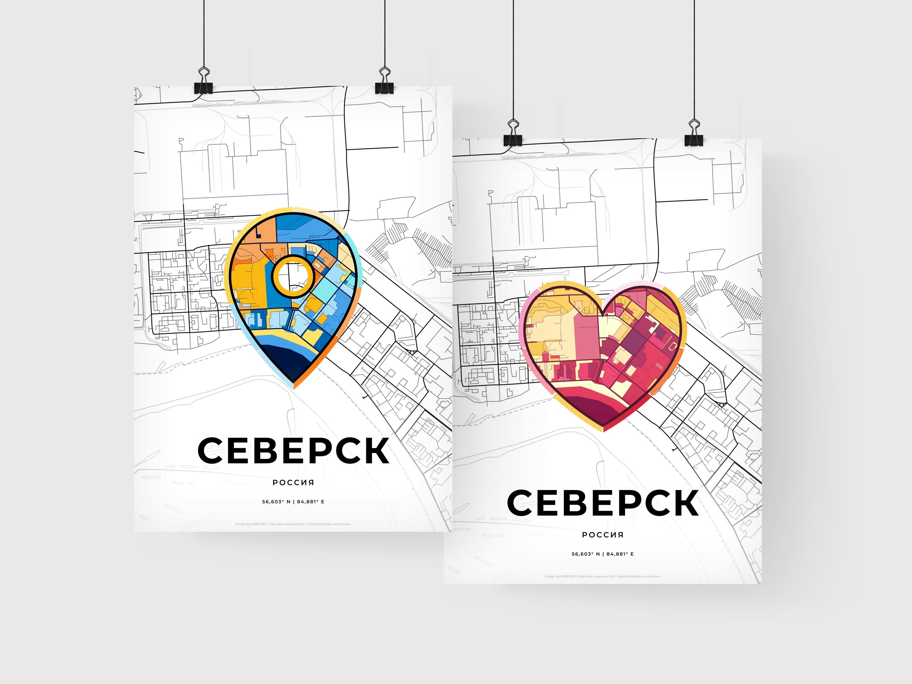 Art Map of Seversk Russia, Minimal Art Map With A Colorful Icon – HEBSTREIT