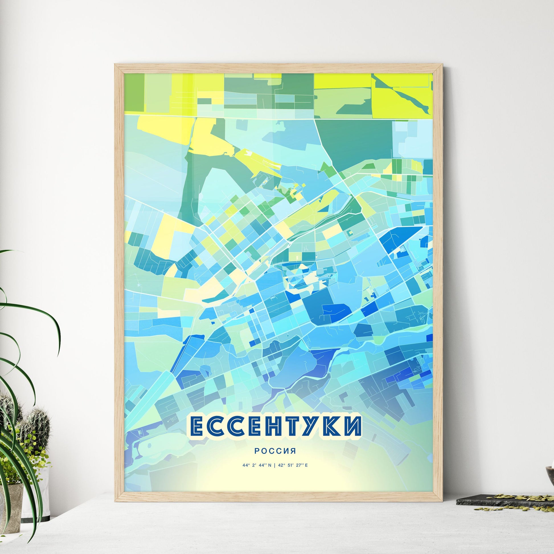 Colorful YESSENTUKI RUSSIA Fine Art Map Cool Blue