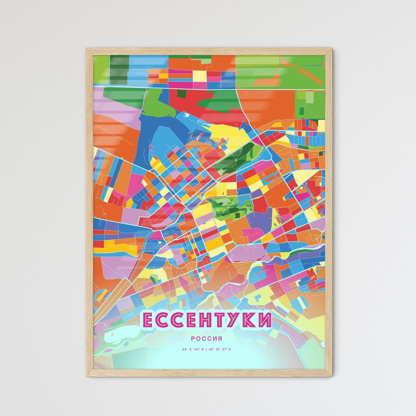 Colorful YESSENTUKI RUSSIA Fine Art Map Crazy Colors