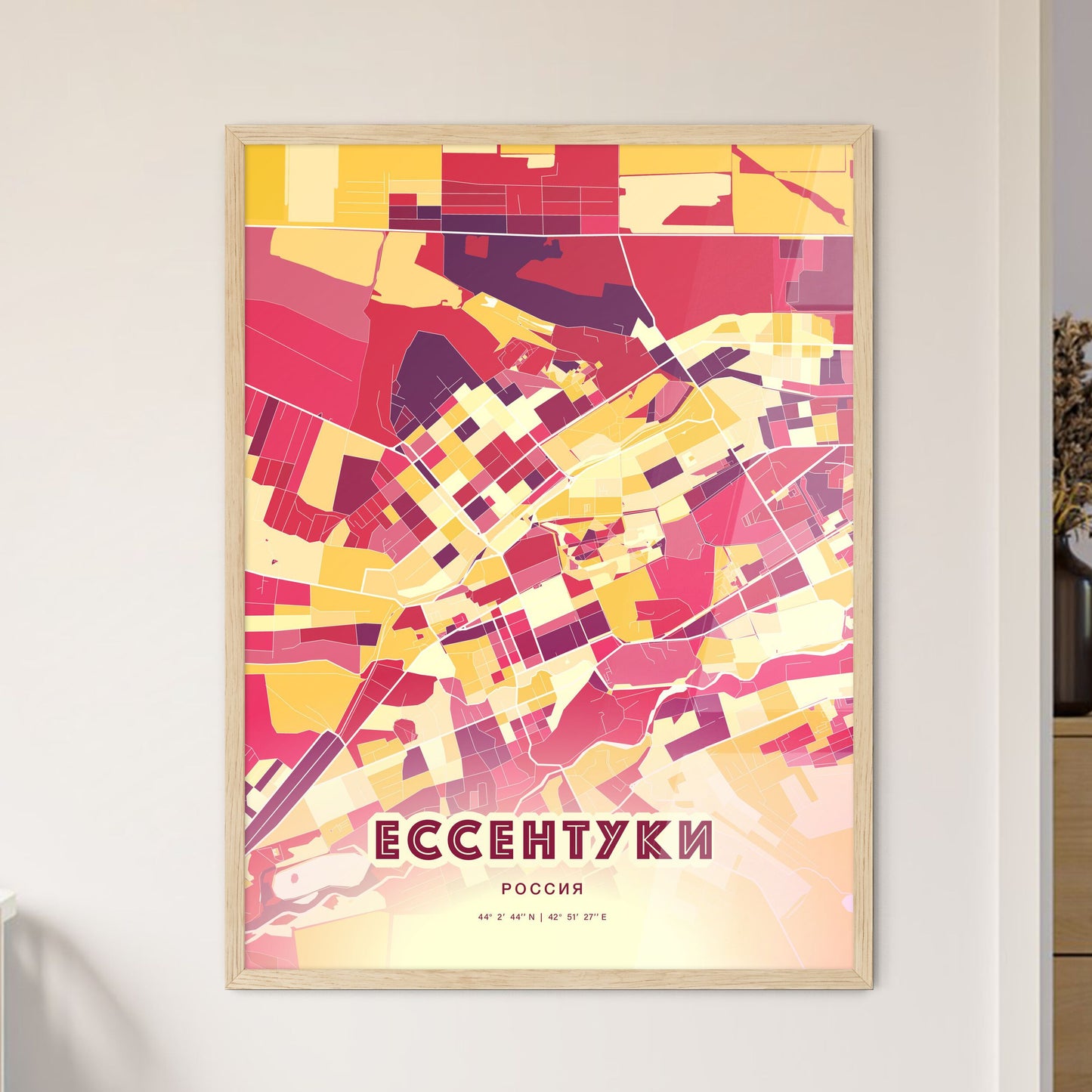 Colorful YESSENTUKI RUSSIA Fine Art Map Hot Red