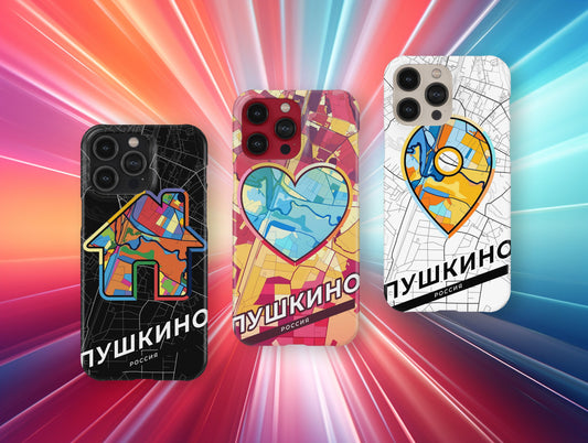 Pushkino Russia slim phone case with colorful icon. Birthday, wedding or housewarming gift. Couple match cases.