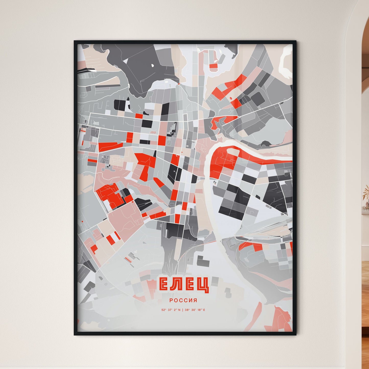 Colorful YELETS RUSSIA Fine Art Map Modern