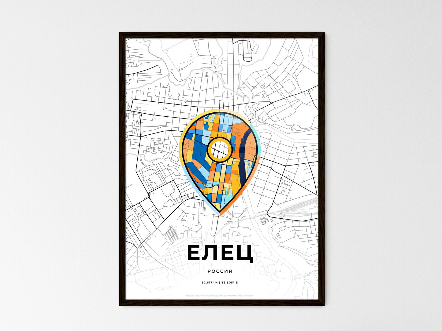 Yelets Russia wedding art map with pointer icon