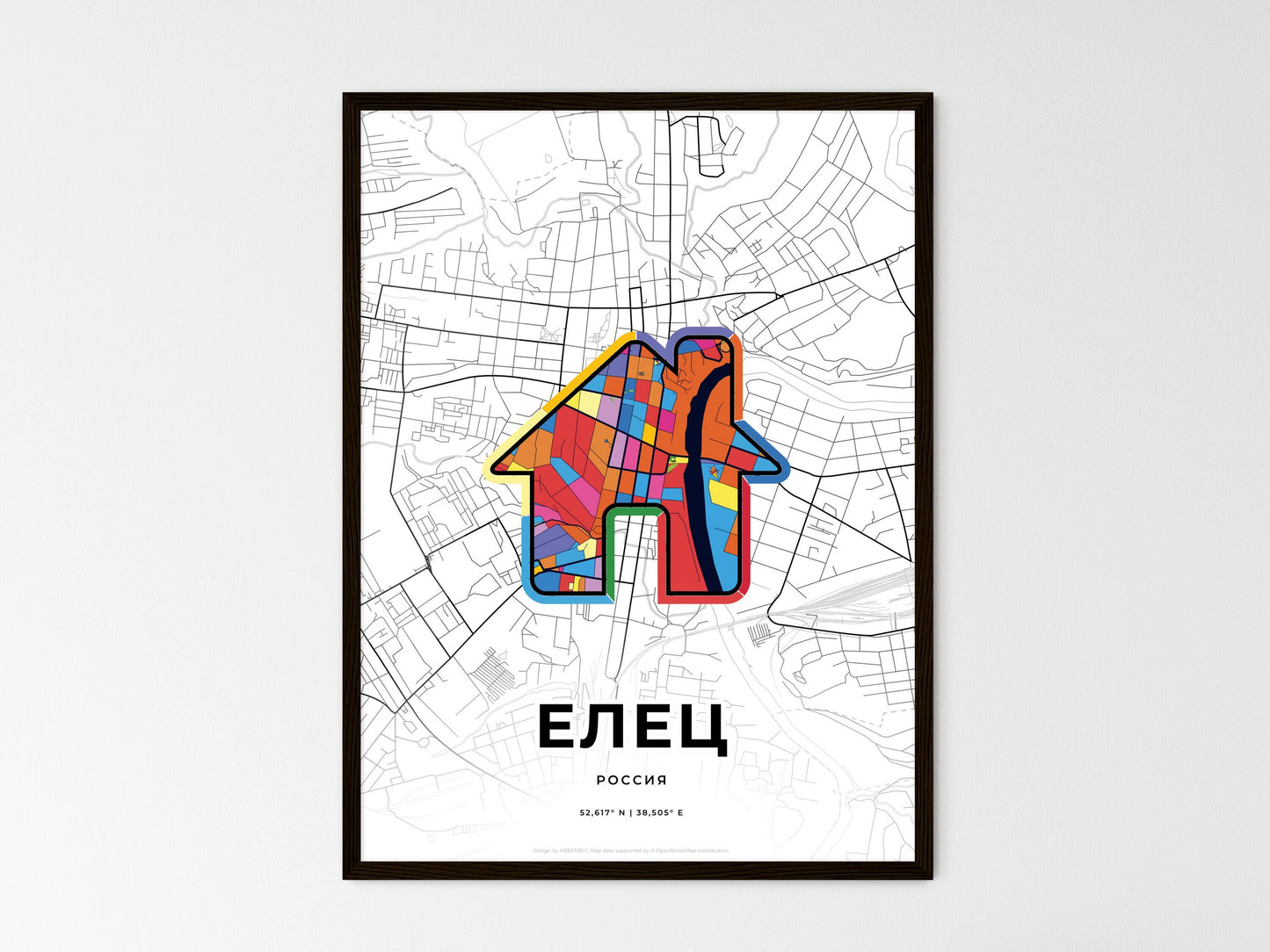 Yelets Russia wedding art map with home icon