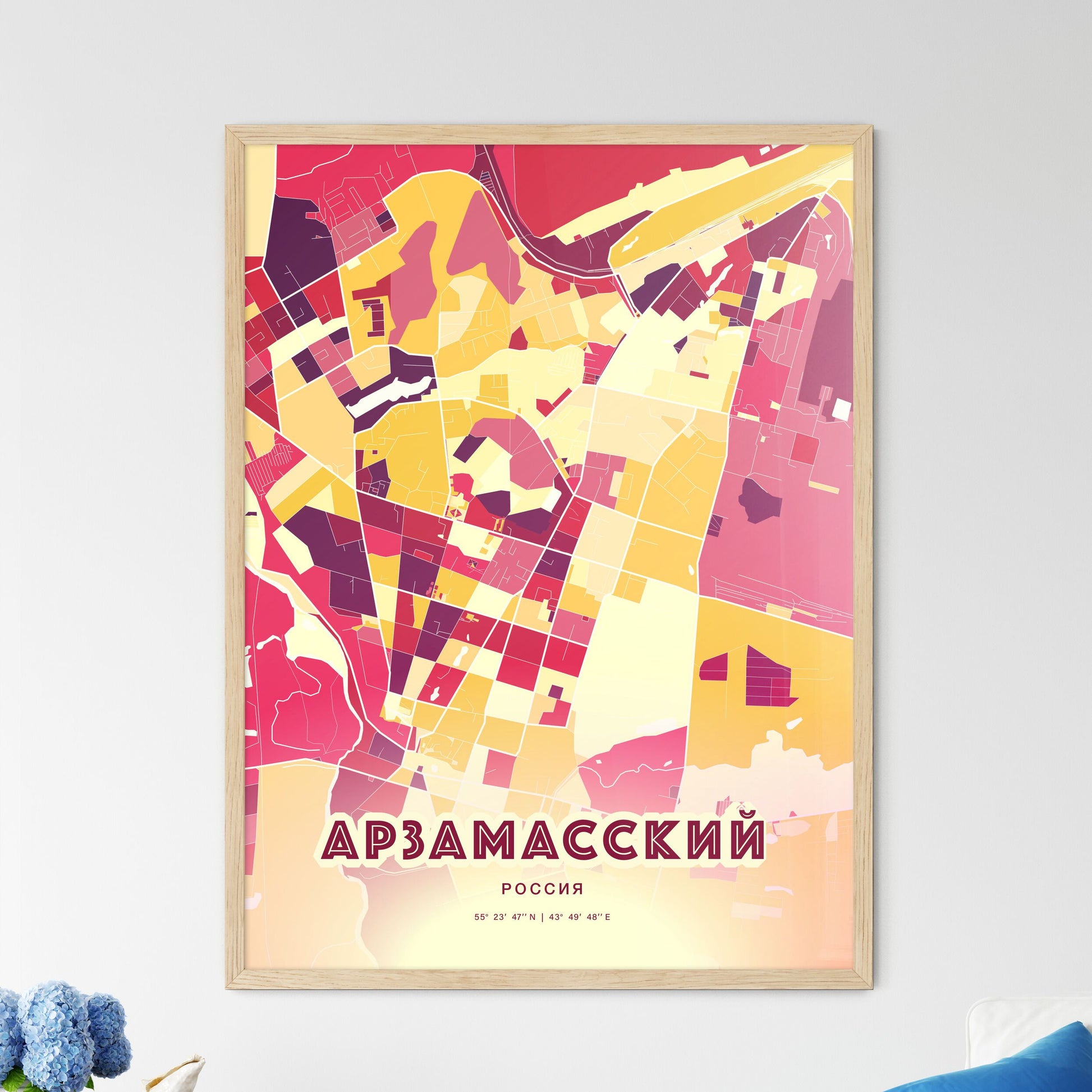 Colorful ARZAMAS RUSSIA Fine Art Map Hot Red