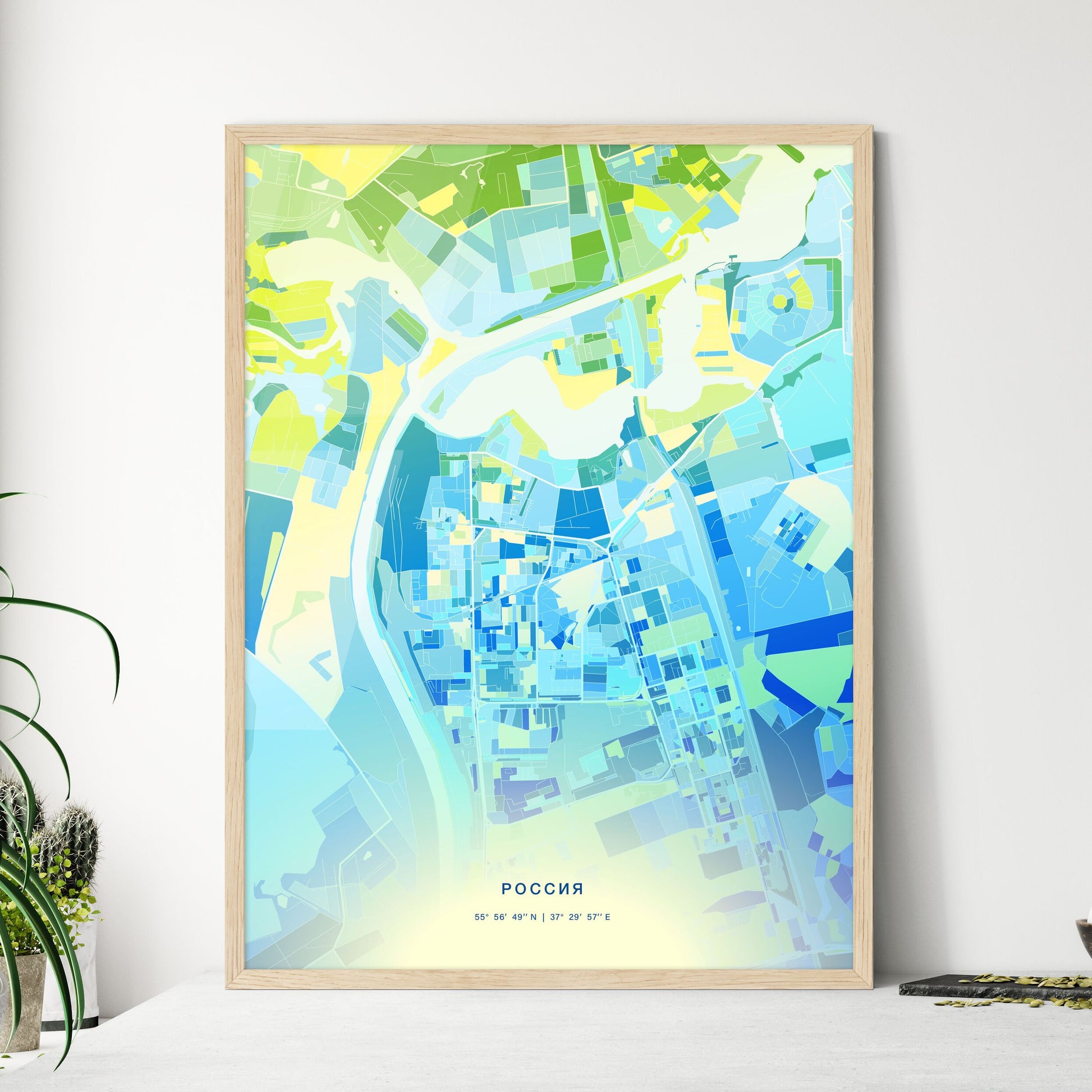 Colorful DOLGOPRUDNY RUSSIA Fine Art Map Cool Blue