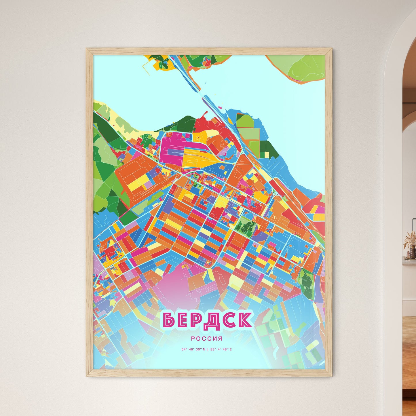 Colorful BERDSK RUSSIA Fine Art Map Crazy Colors