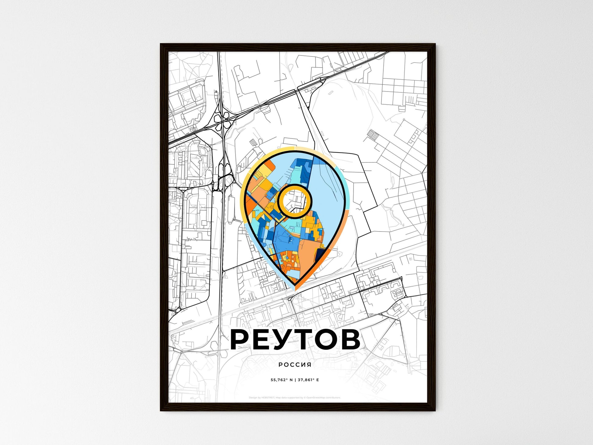 Reutov Russia wedding art map with pointer icon