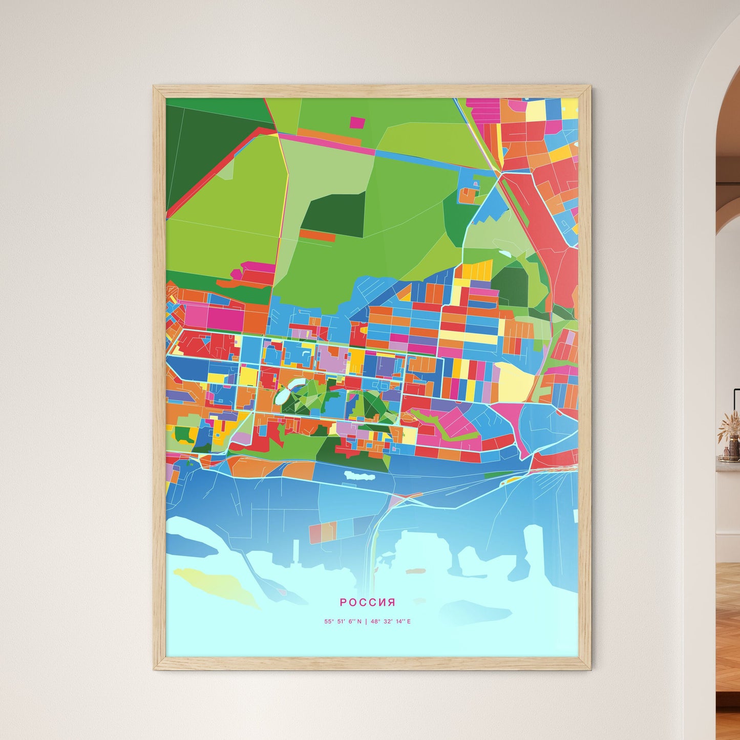 Colorful ZELENODOLSK RUSSIA Fine Art Map Crazy Colors