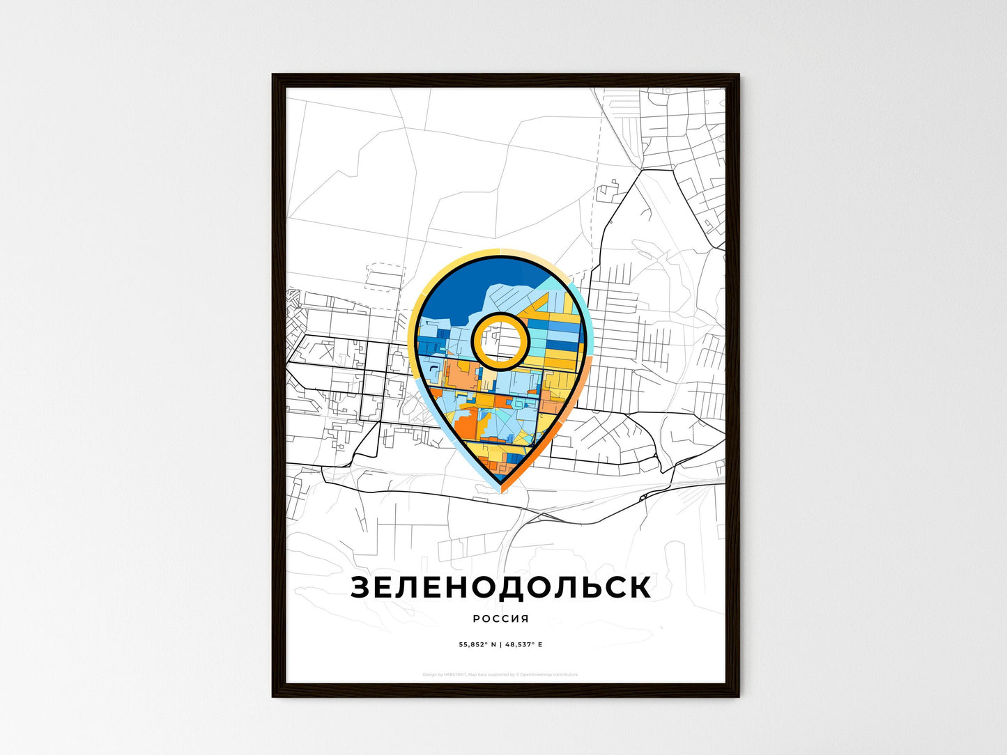 Zelenodolsk Russia wedding art map with pointer icon