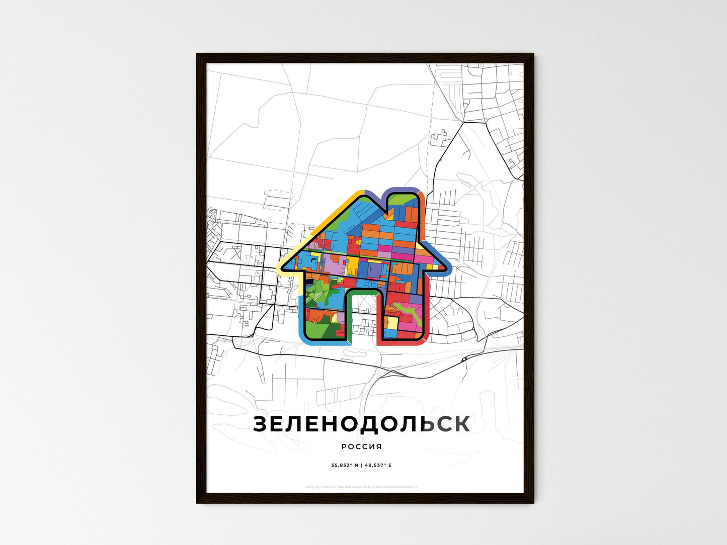 Zelenodolsk Russia wedding art map with home icon