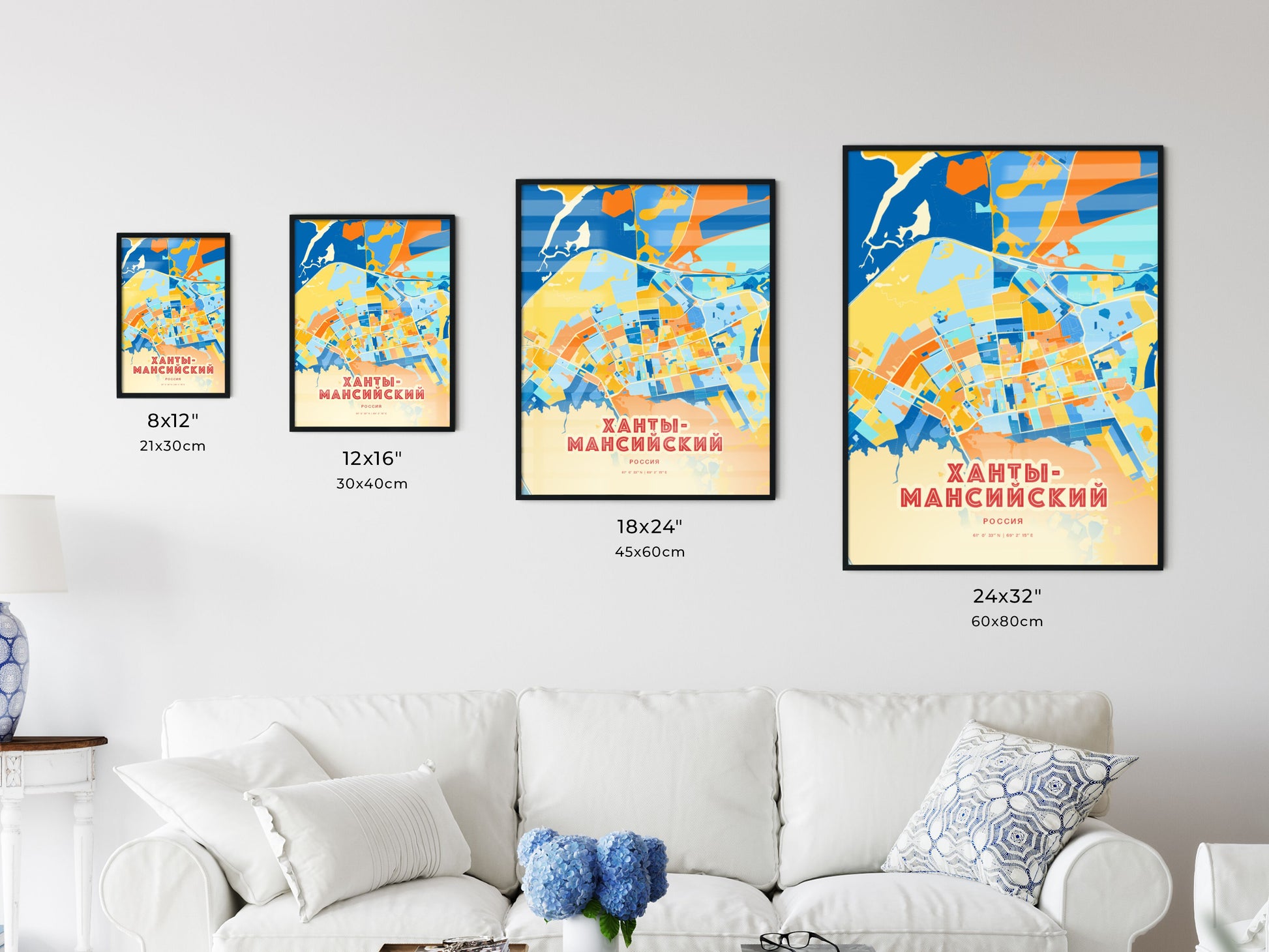 Colorful KHANTY-MANSIYSK RUSSIA Fine Art Map Blue Orange