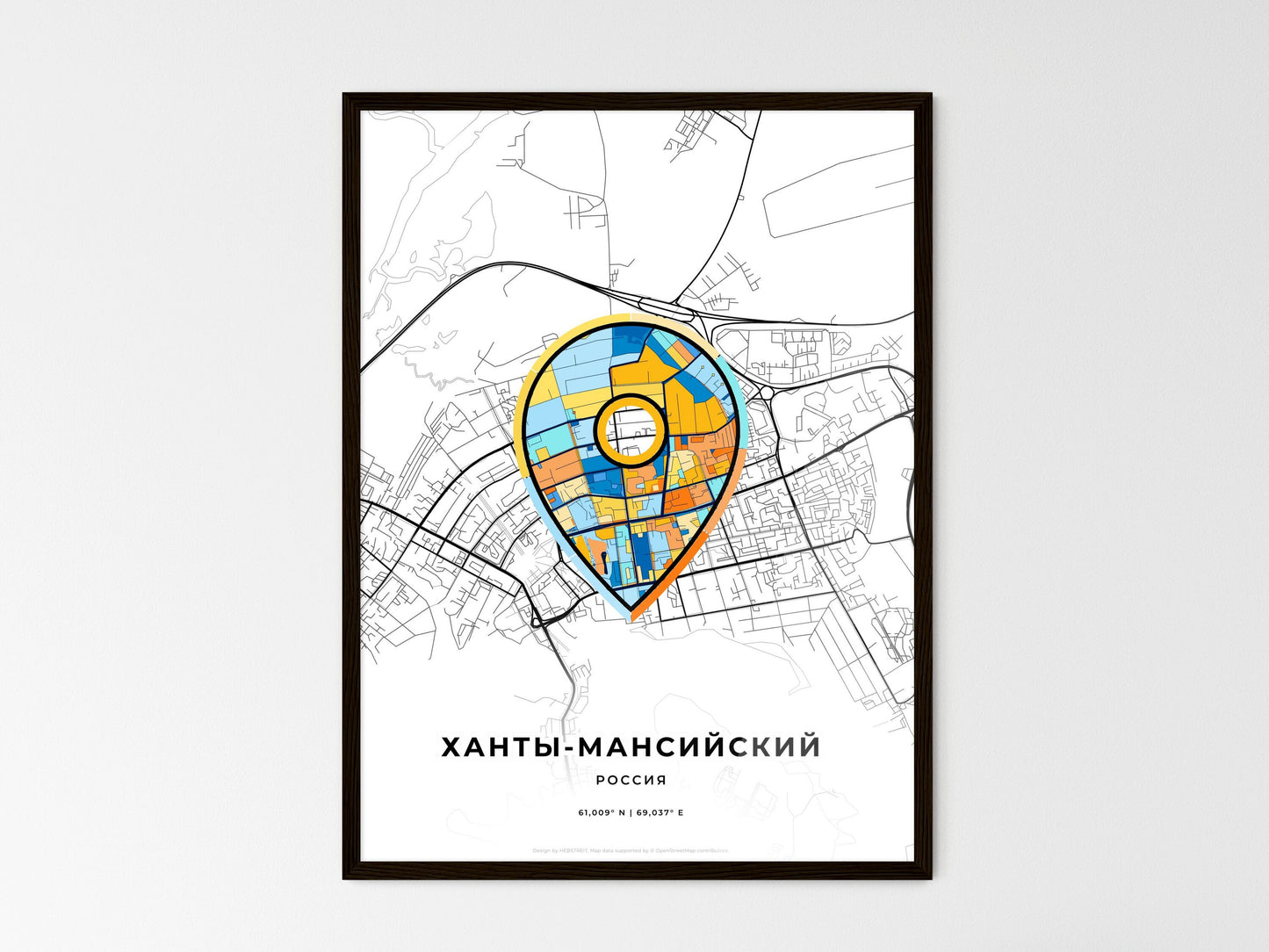 Khanty-Mansiysk Russia wedding art map with pointer icon