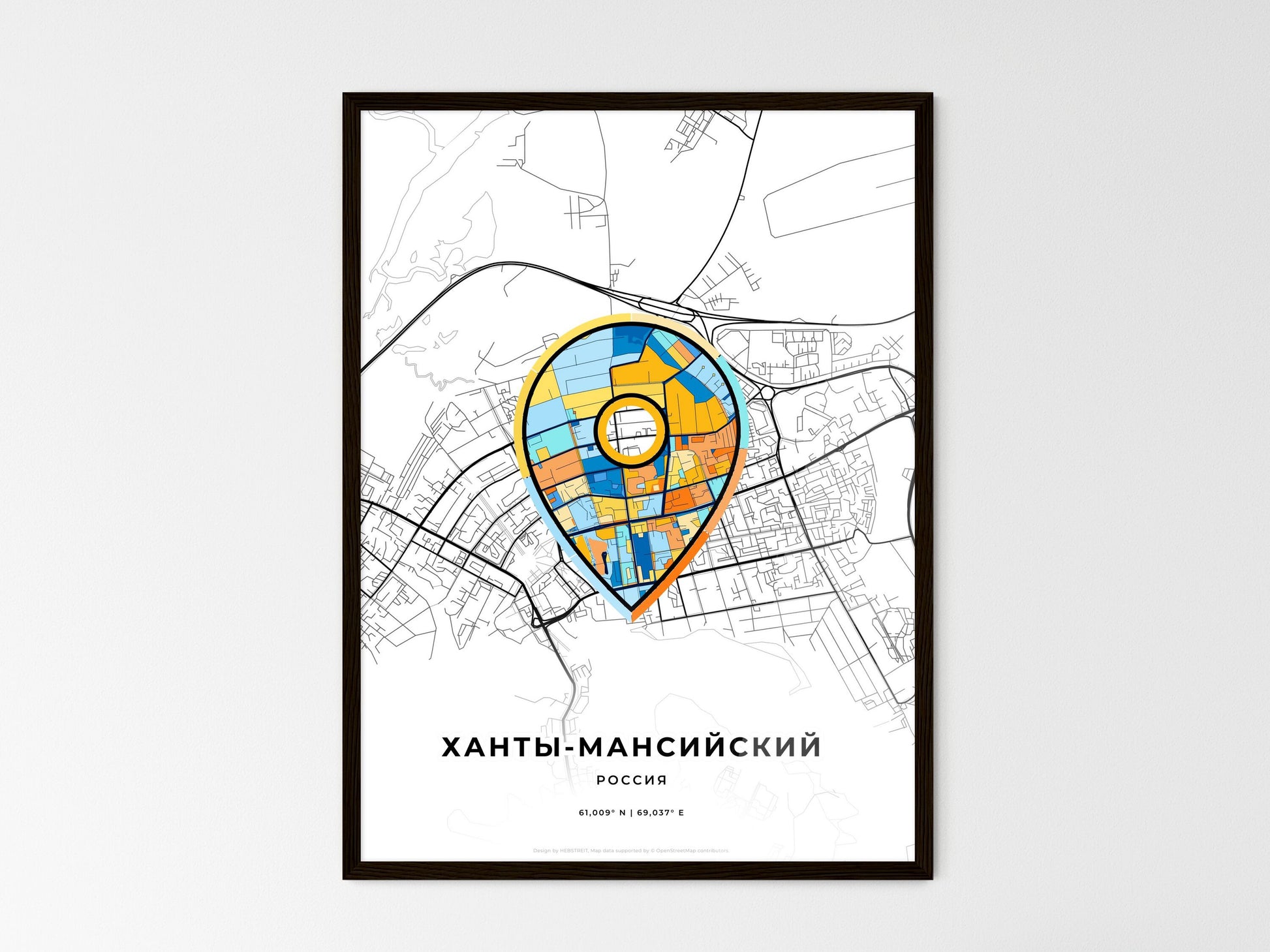 Khanty-Mansiysk Russia wedding art map with pointer icon