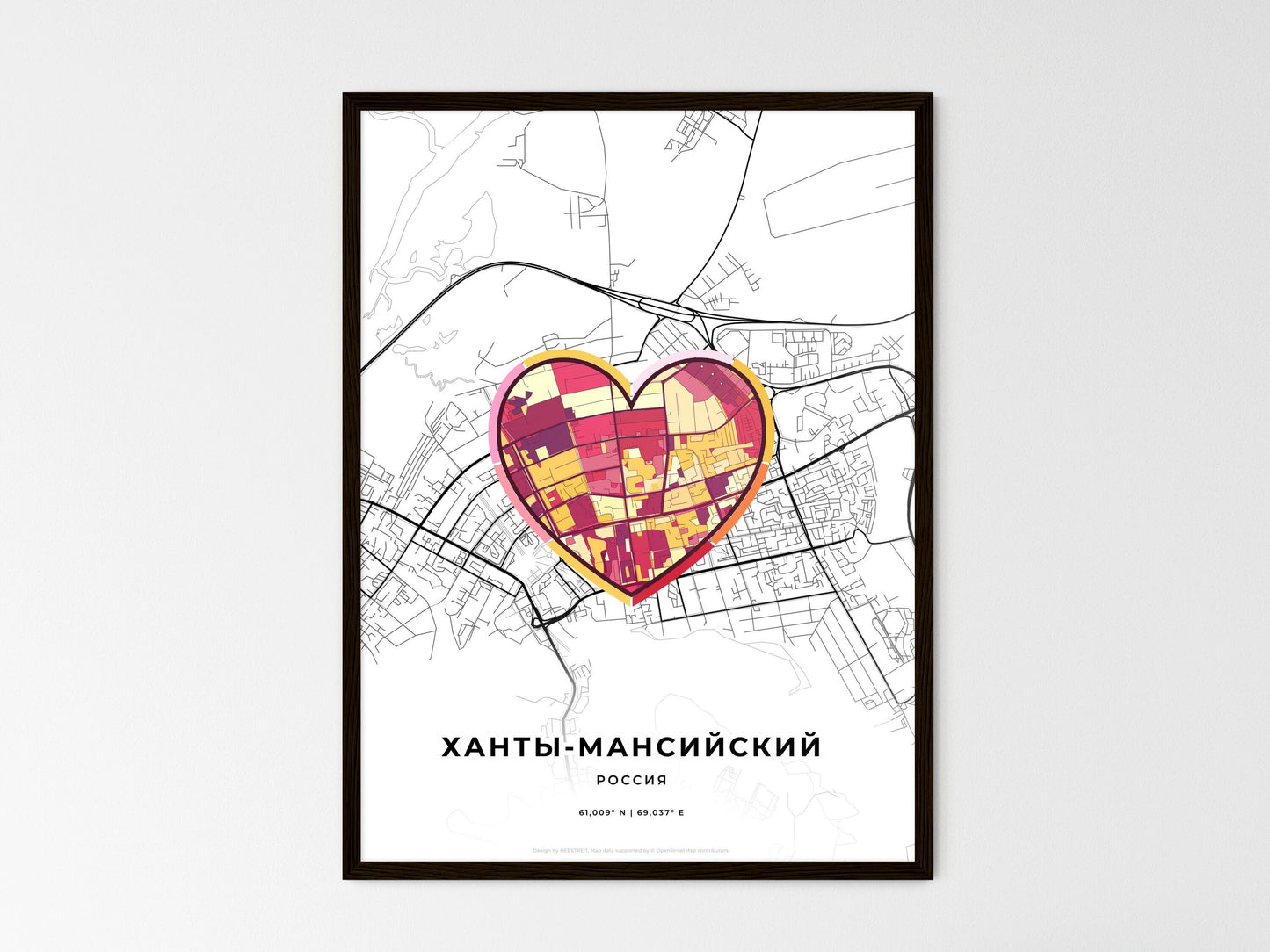 Khanty-Mansiysk Russia wedding art map with heart icon
