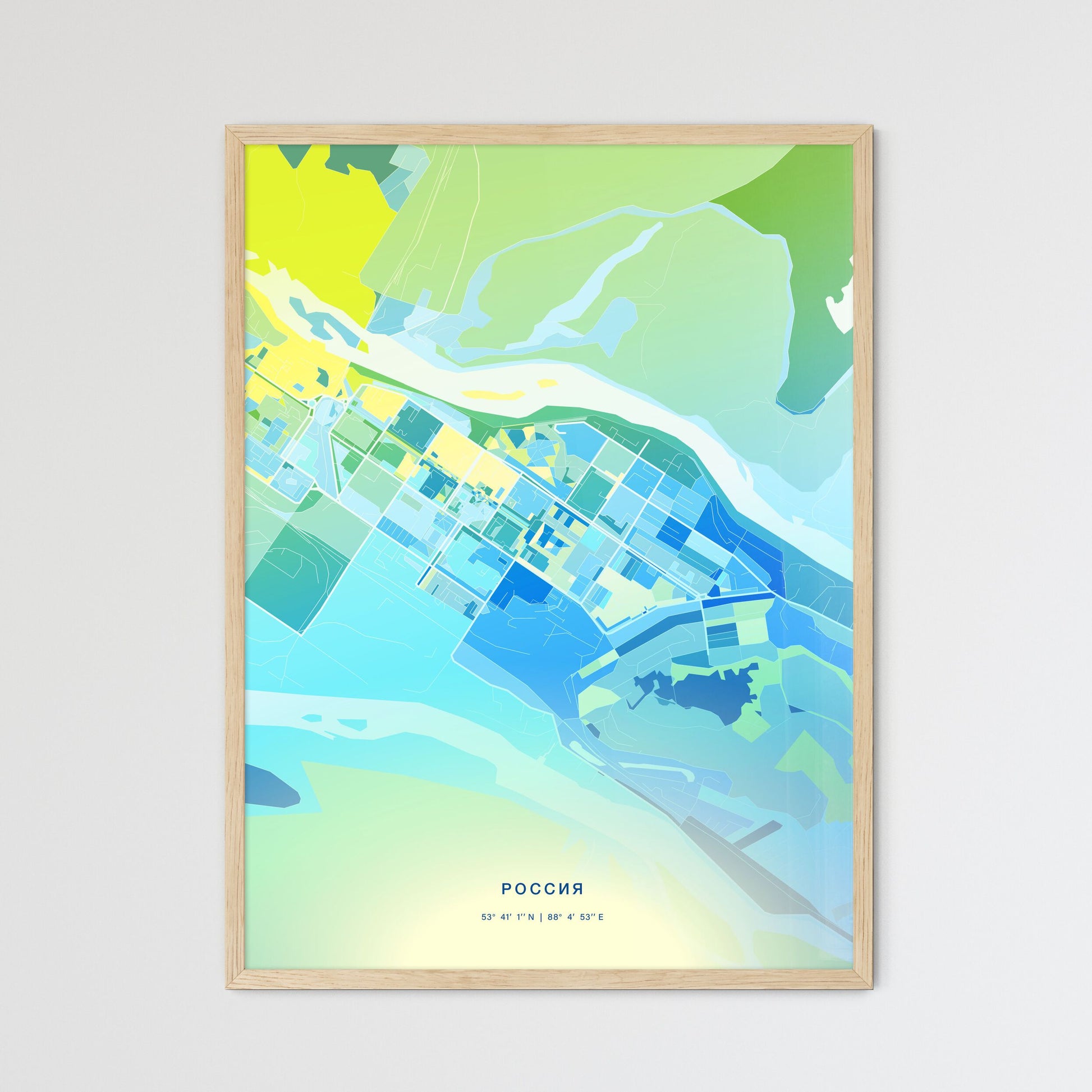 Colorful MEZHDURECHENSK RUSSIA Fine Art Map Cool Blue